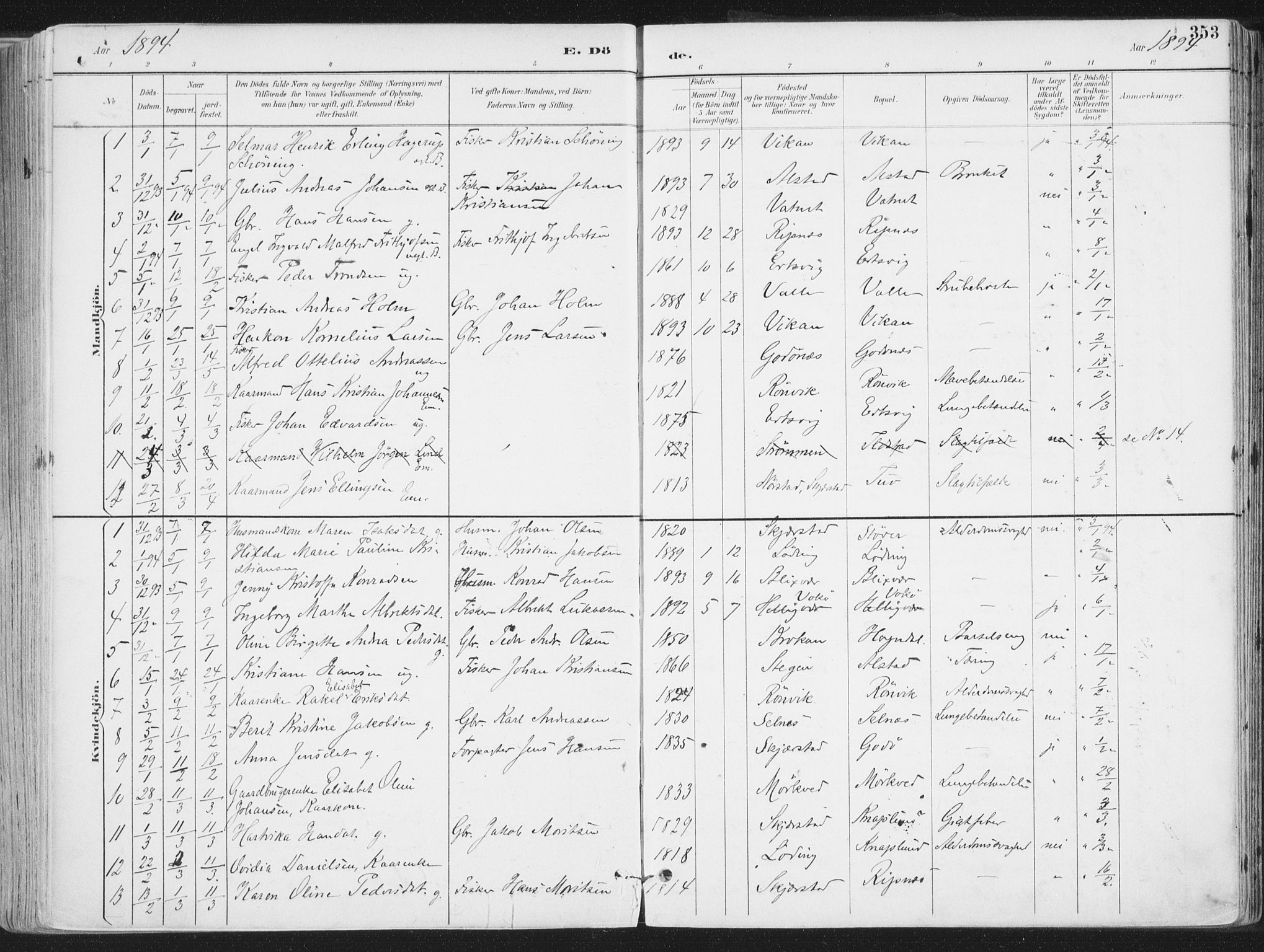 Ministerialprotokoller, klokkerbøker og fødselsregistre - Nordland, SAT/A-1459/802/L0055: Parish register (official) no. 802A02, 1894-1915, p. 353