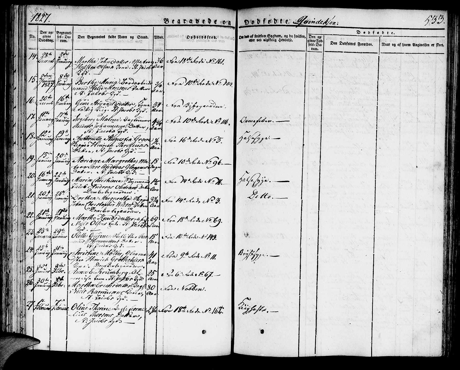Domkirken sokneprestembete, SAB/A-74801/H/Haa/L0012: Parish register (official) no. A 12, 1821-1840, p. 533