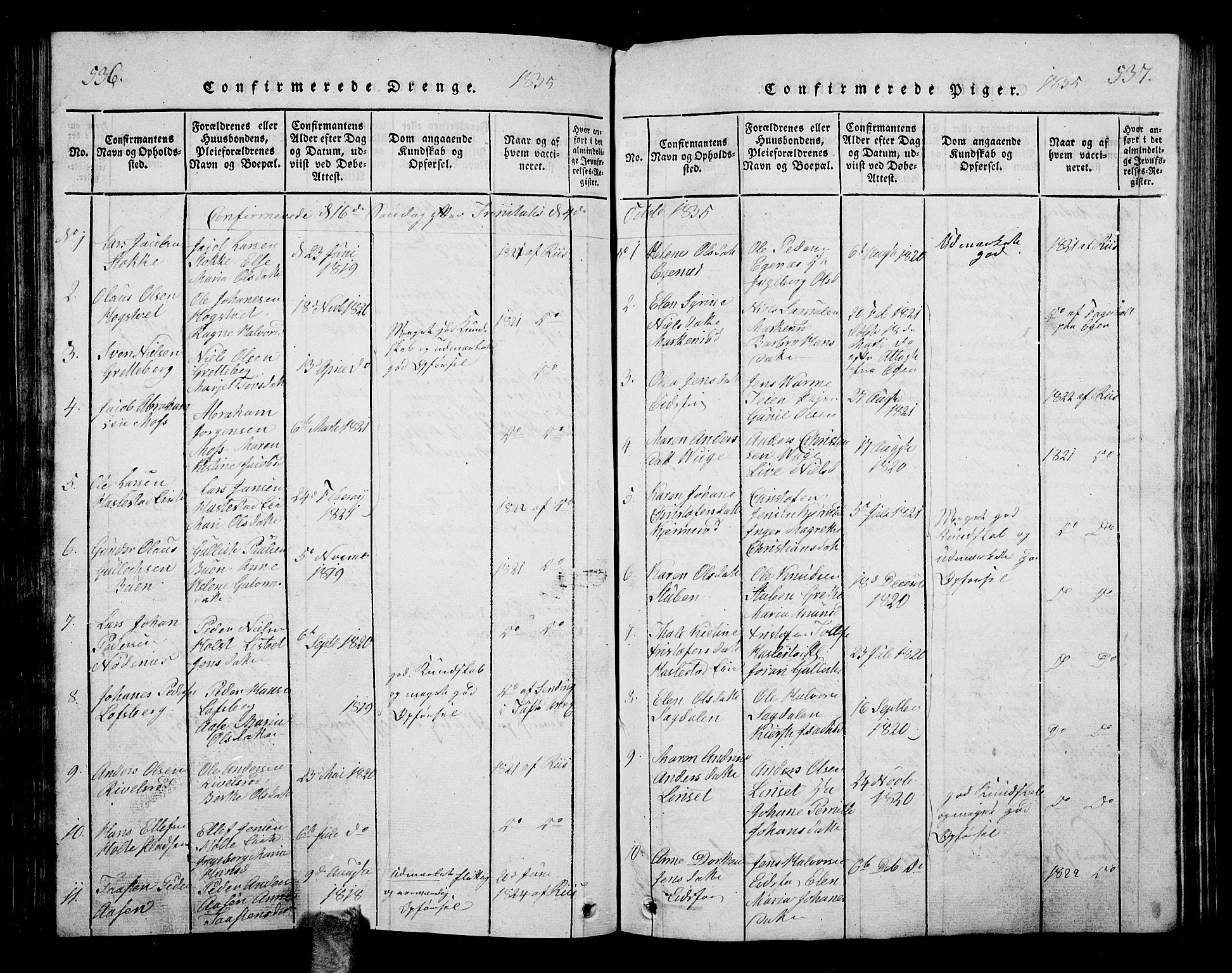 Hof kirkebøker, AV/SAKO-A-64/G/Ga/L0001: Parish register (copy) no. I 1, 1814-1844, p. 536-537