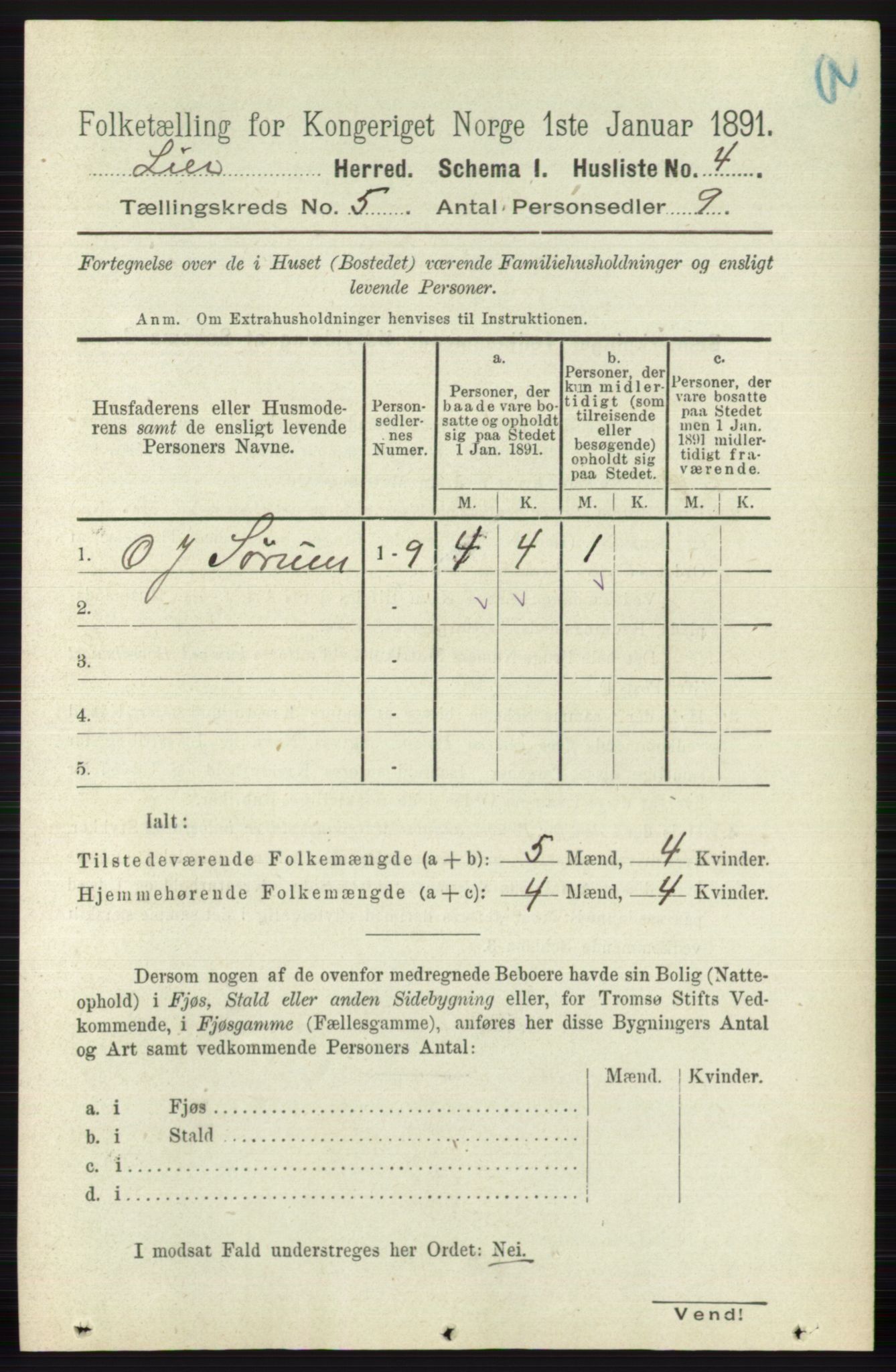 RA, 1891 census for 0626 Lier, 1891, p. 3218