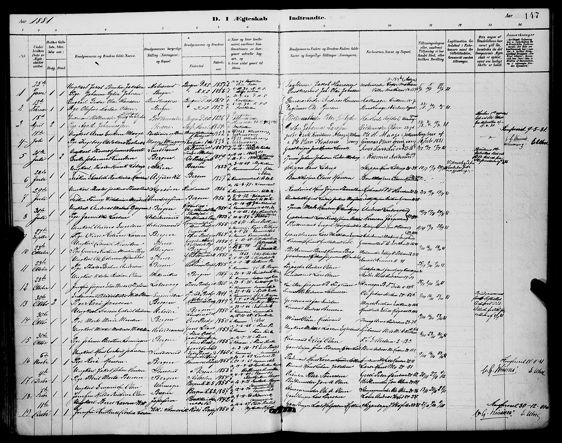 Mariakirken Sokneprestembete, SAB/A-76901/H/Hab/L0004: Parish register (copy) no. A 4, 1878-1892, p. 147