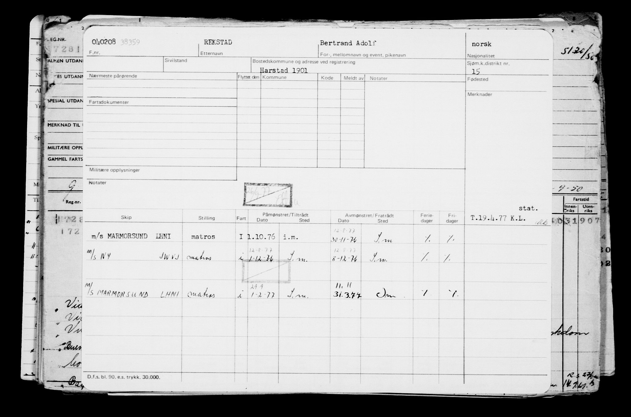 Direktoratet for sjømenn, AV/RA-S-3545/G/Gb/L0075: Hovedkort, 1908, p. 451