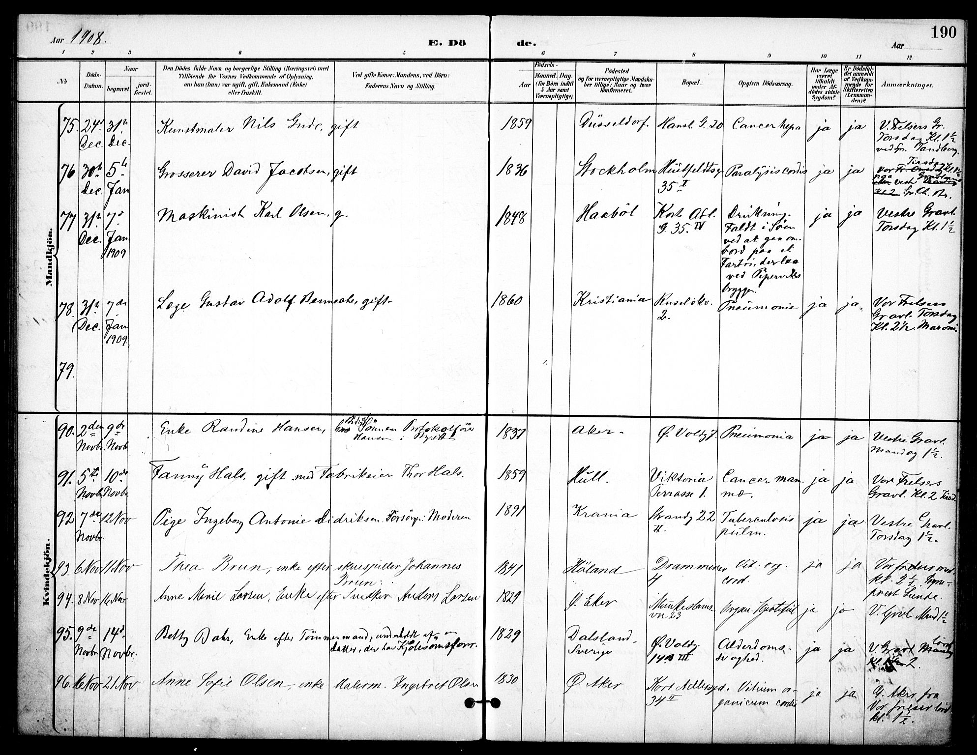 Johannes prestekontor Kirkebøker, AV/SAO-A-10852/F/Fa/L0008: Parish register (official) no. 8, 1897-1917, p. 190