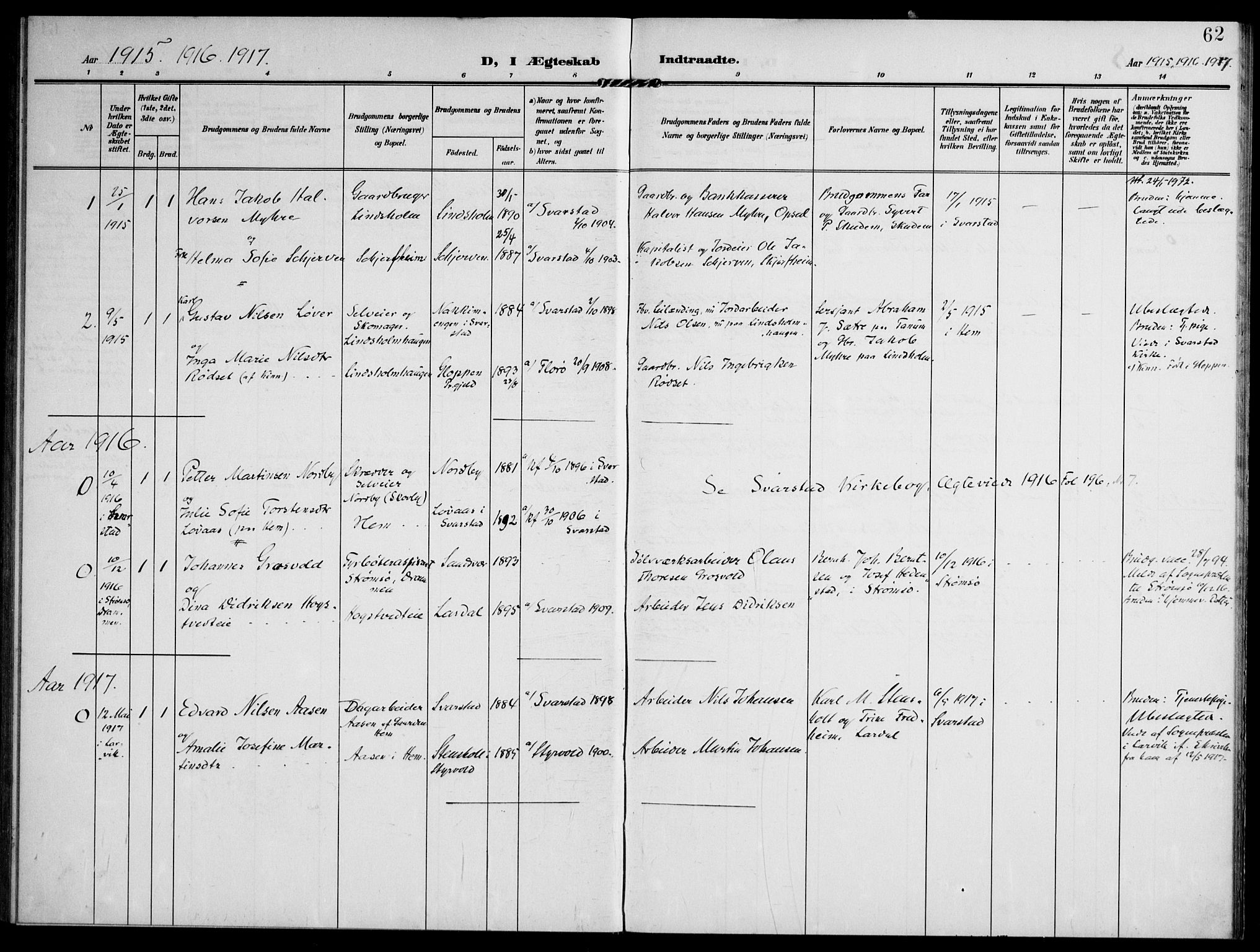 Lardal kirkebøker, AV/SAKO-A-350/F/Fc/L0002: Parish register (official) no. III 2, 1907-1921, p. 62