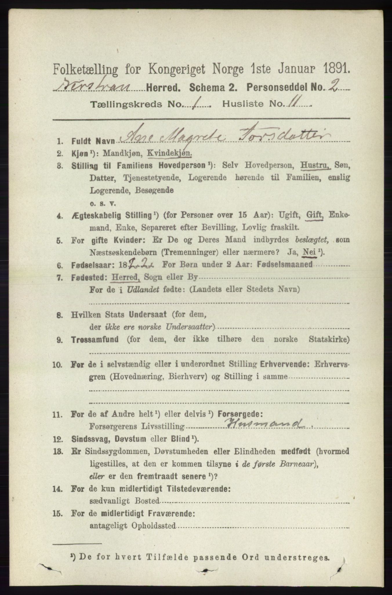 RA, 1891 census for 1139 Nedstrand, 1891, p. 143