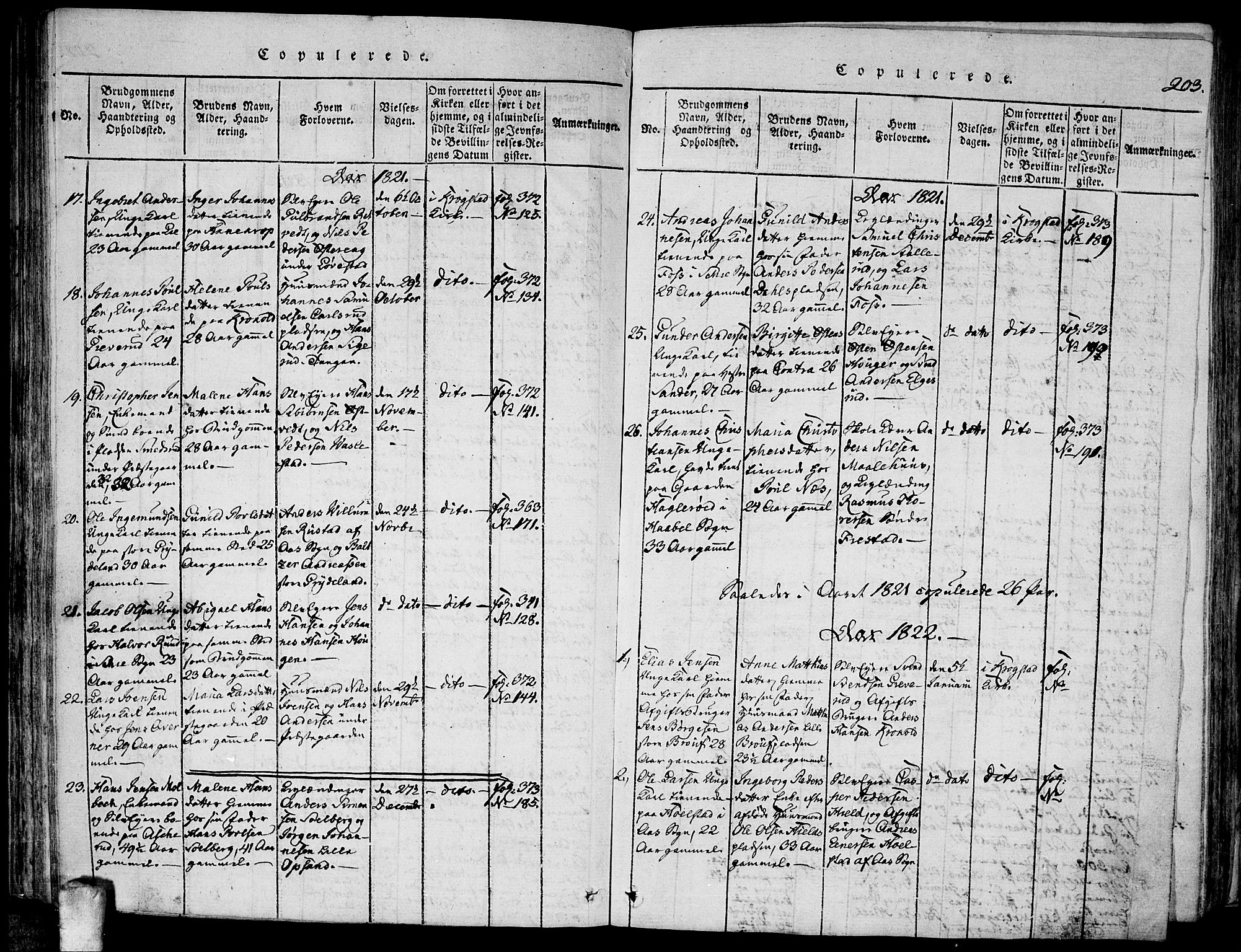 Kråkstad prestekontor Kirkebøker, SAO/A-10125a/F/Fa/L0003: Parish register (official) no. I 3, 1813-1824, p. 203