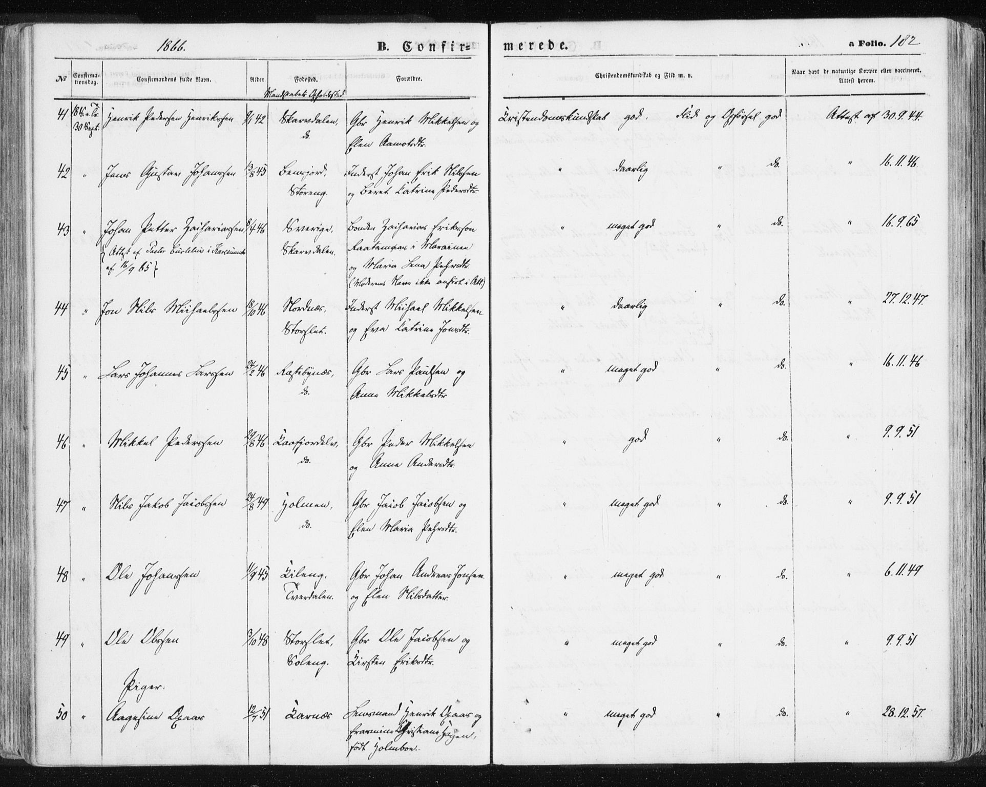 Lyngen sokneprestembete, AV/SATØ-S-1289/H/He/Hea/L0005kirke: Parish register (official) no. 5, 1859-1869, p. 182