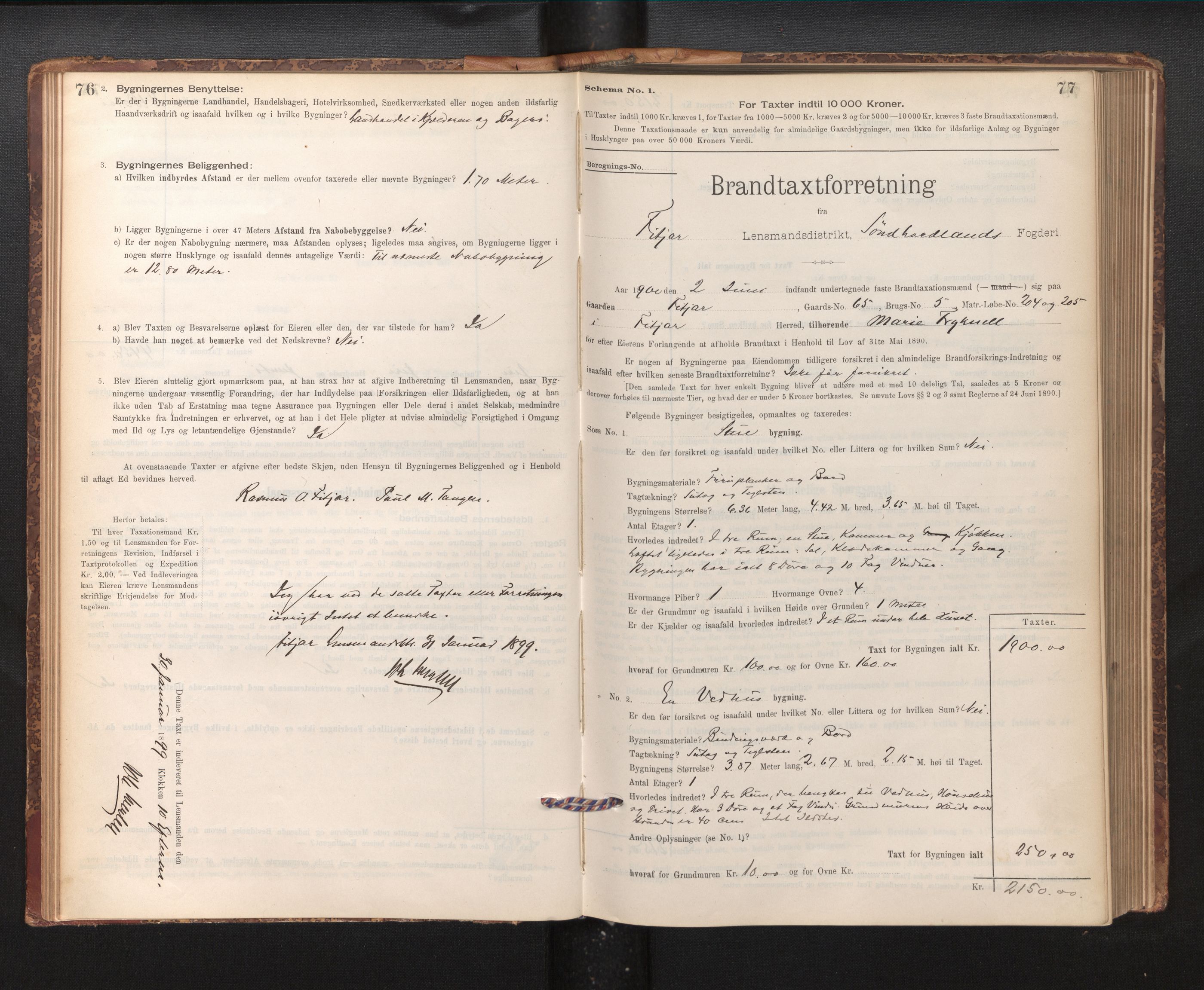 Lensmannen i Fitjar, SAB/A-32001/0012/L0001: Branntakstprotokoll, skjematakst, 1895-1948, p. 76-77
