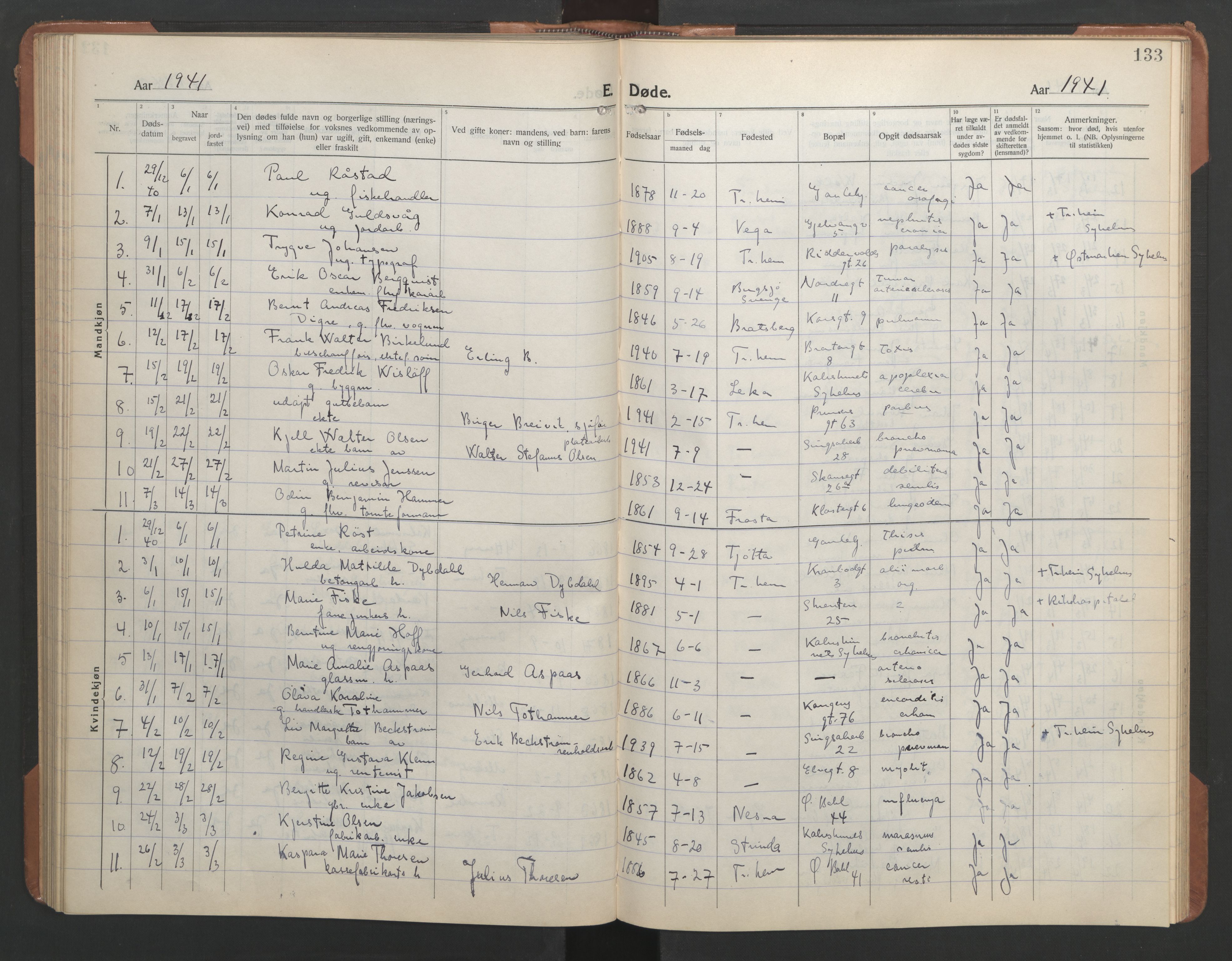 Ministerialprotokoller, klokkerbøker og fødselsregistre - Sør-Trøndelag, SAT/A-1456/602/L0150: Parish register (copy) no. 602C18, 1922-1949, p. 133