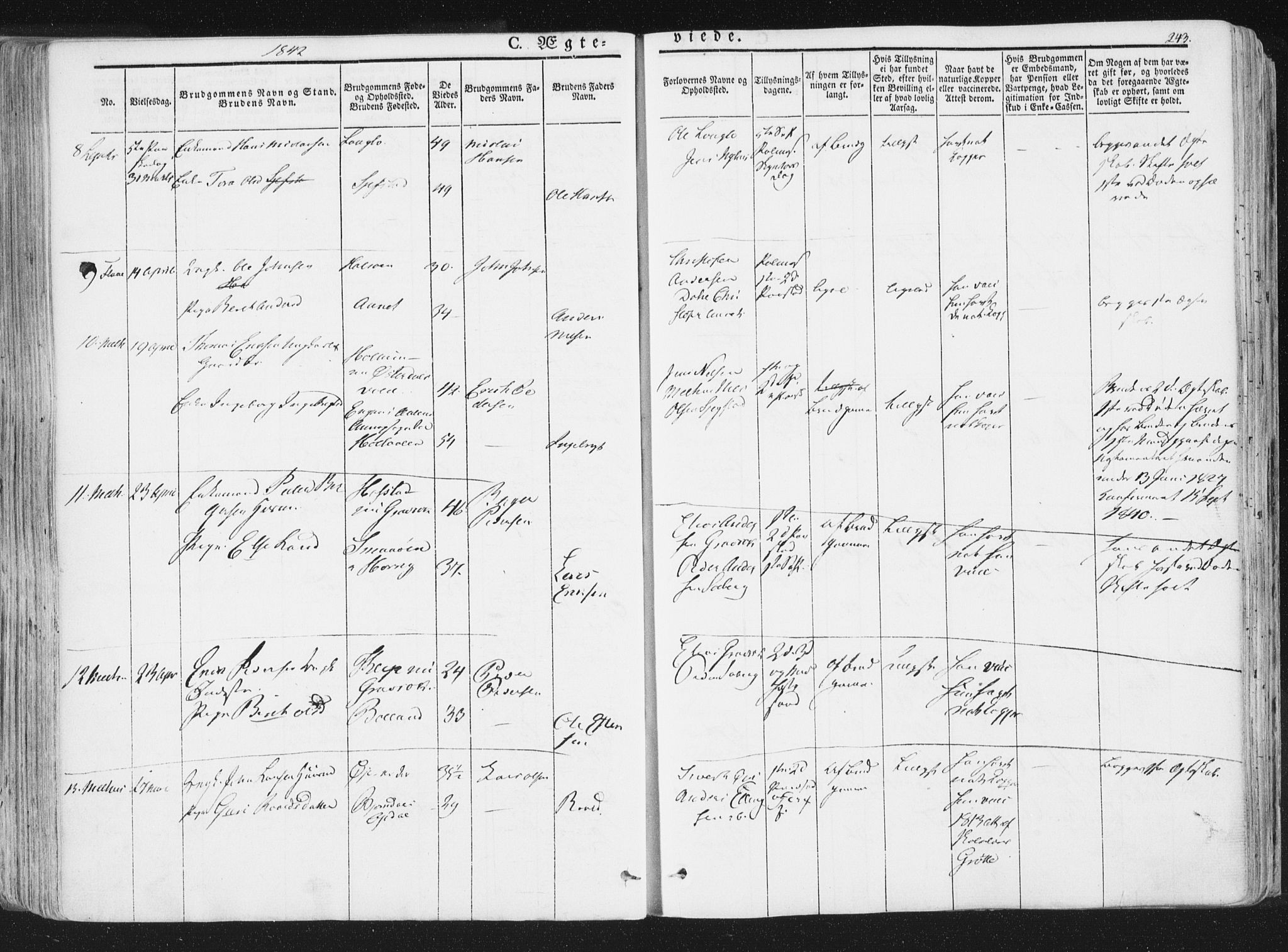 Ministerialprotokoller, klokkerbøker og fødselsregistre - Sør-Trøndelag, SAT/A-1456/691/L1074: Parish register (official) no. 691A06, 1842-1852, p. 243