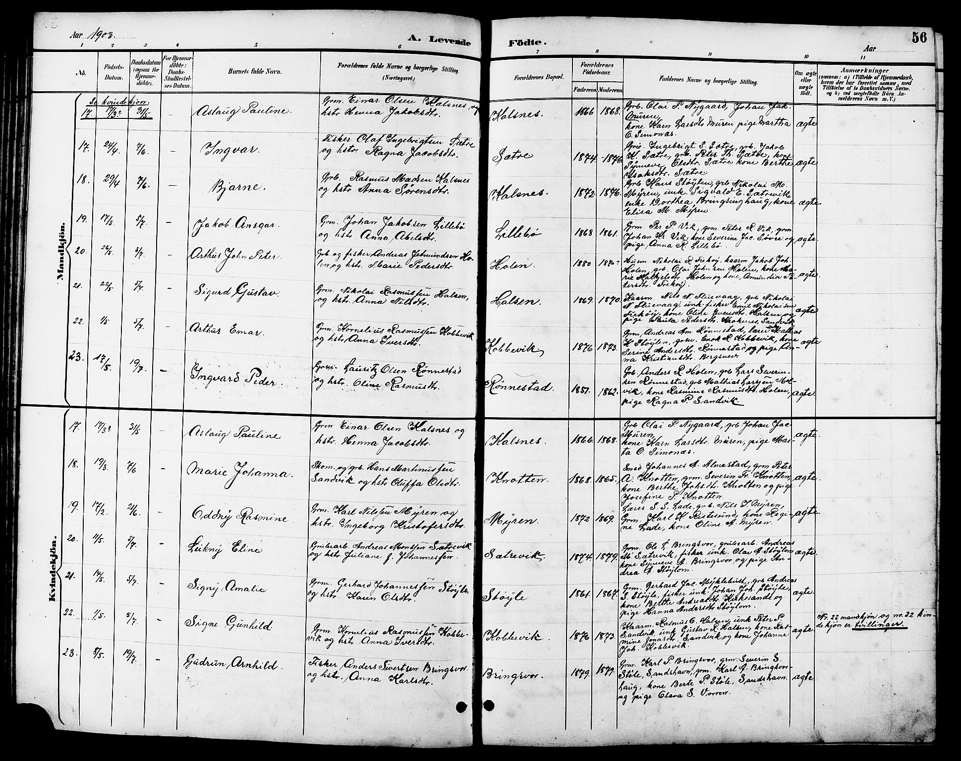 Ministerialprotokoller, klokkerbøker og fødselsregistre - Møre og Romsdal, AV/SAT-A-1454/503/L0049: Parish register (copy) no. 503C04, 1894-1915, p. 56