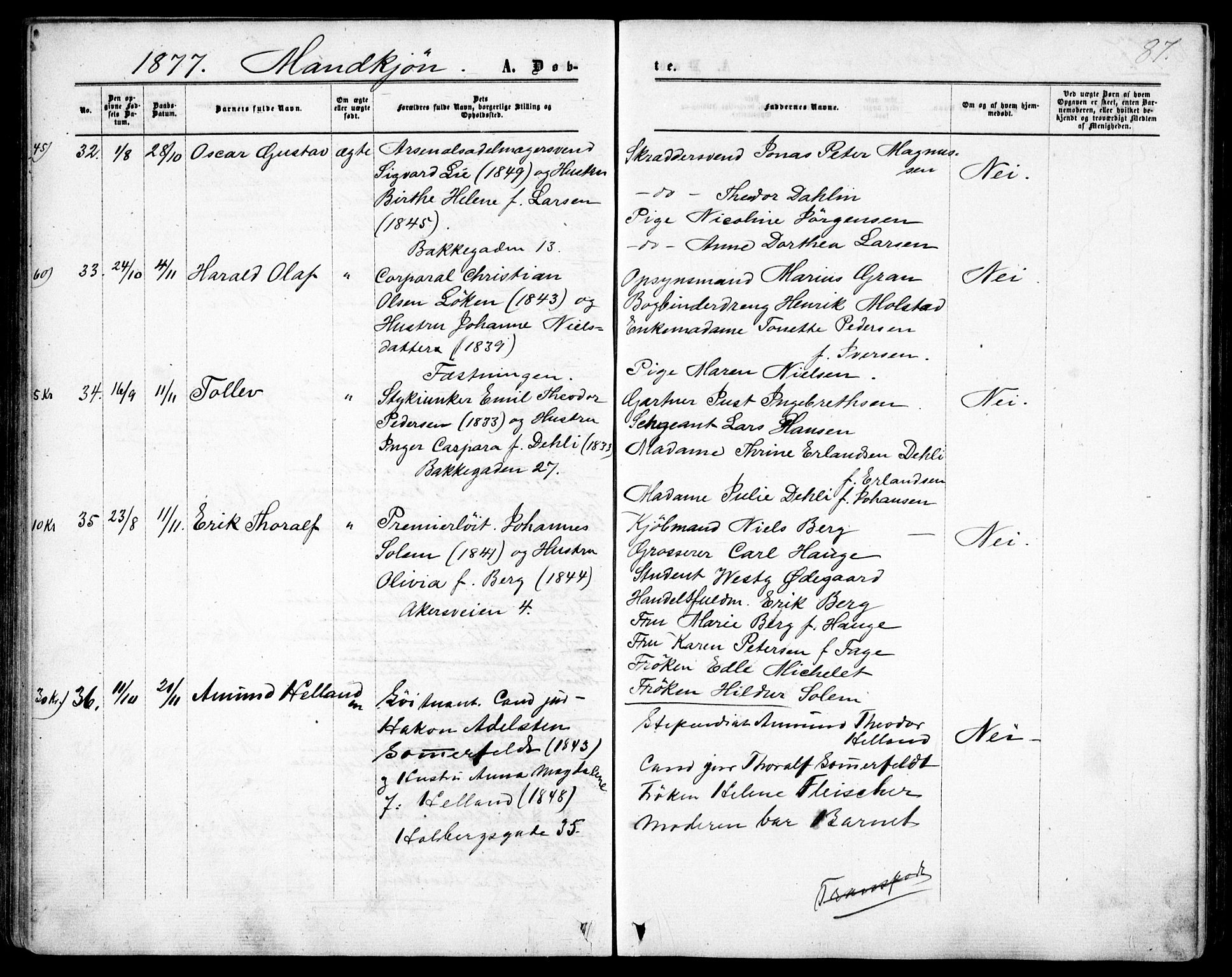 Garnisonsmenigheten Kirkebøker, SAO/A-10846/F/Fa/L0011: Parish register (official) no. 11, 1870-1880, p. 87