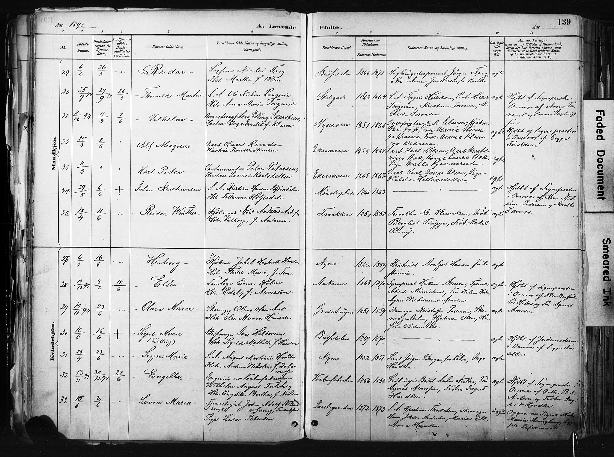 Kongsberg kirkebøker, AV/SAKO-A-22/F/Fb/L0002: Parish register (official) no. II 2, 1886-1896, p. 139