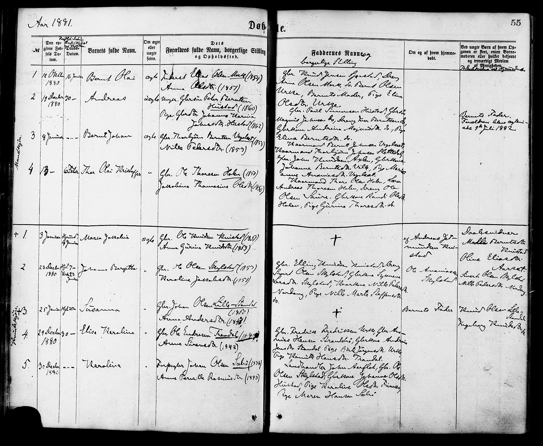 Ministerialprotokoller, klokkerbøker og fødselsregistre - Møre og Romsdal, SAT/A-1454/515/L0210: Parish register (official) no. 515A06, 1868-1885, p. 55