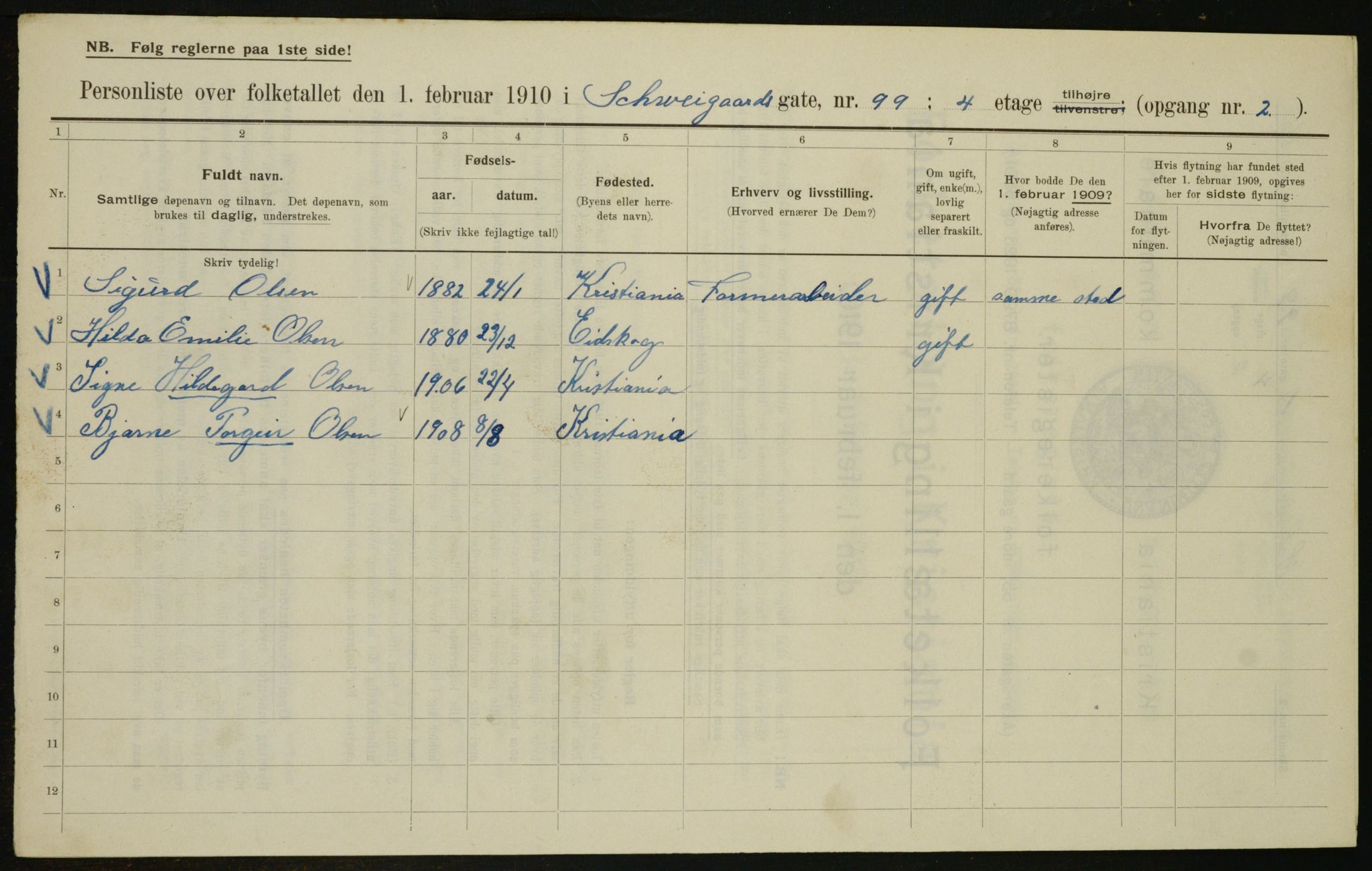 OBA, Municipal Census 1910 for Kristiania, 1910, p. 88492