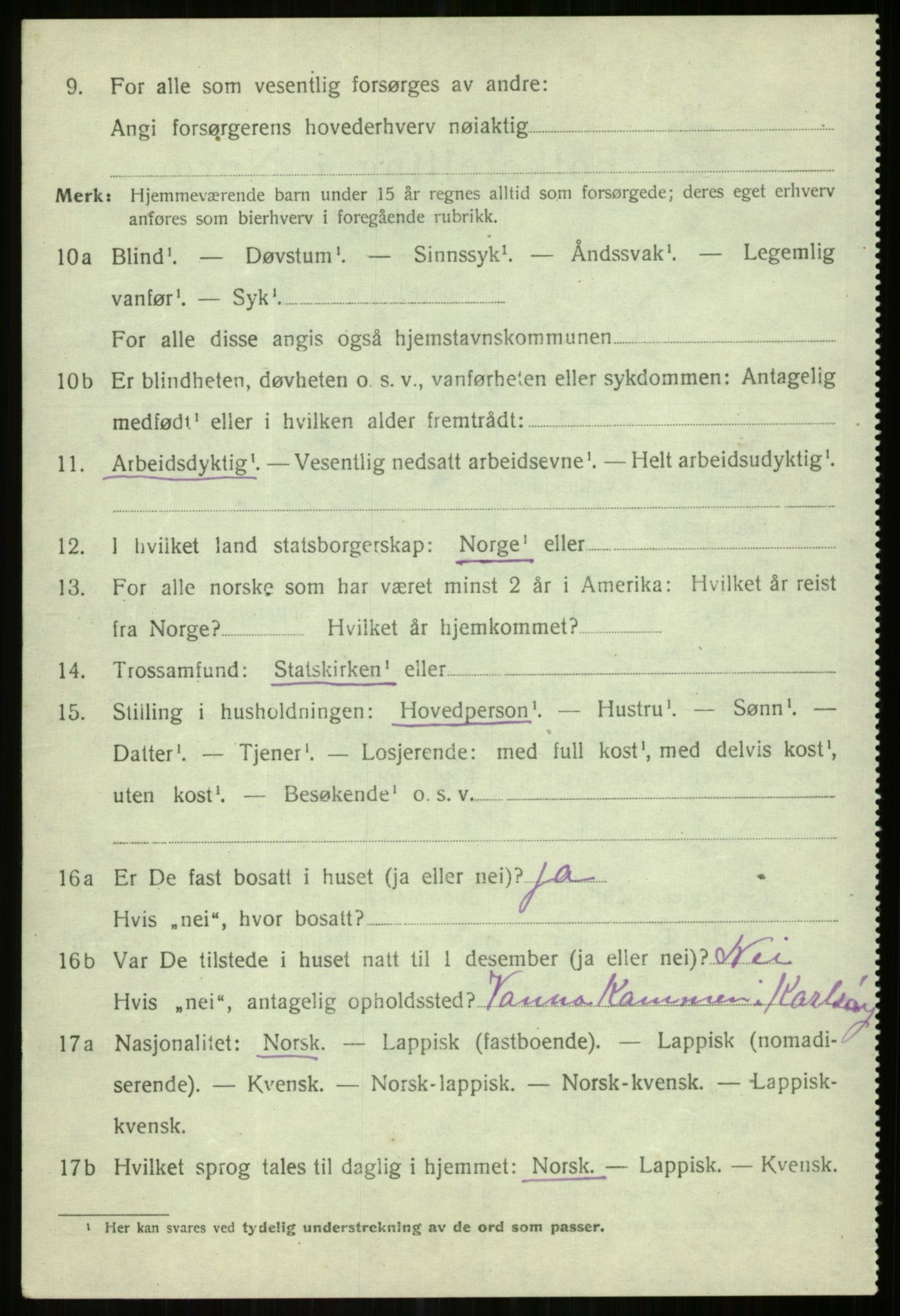 SATØ, 1920 census for Karlsøy, 1920, p. 2614