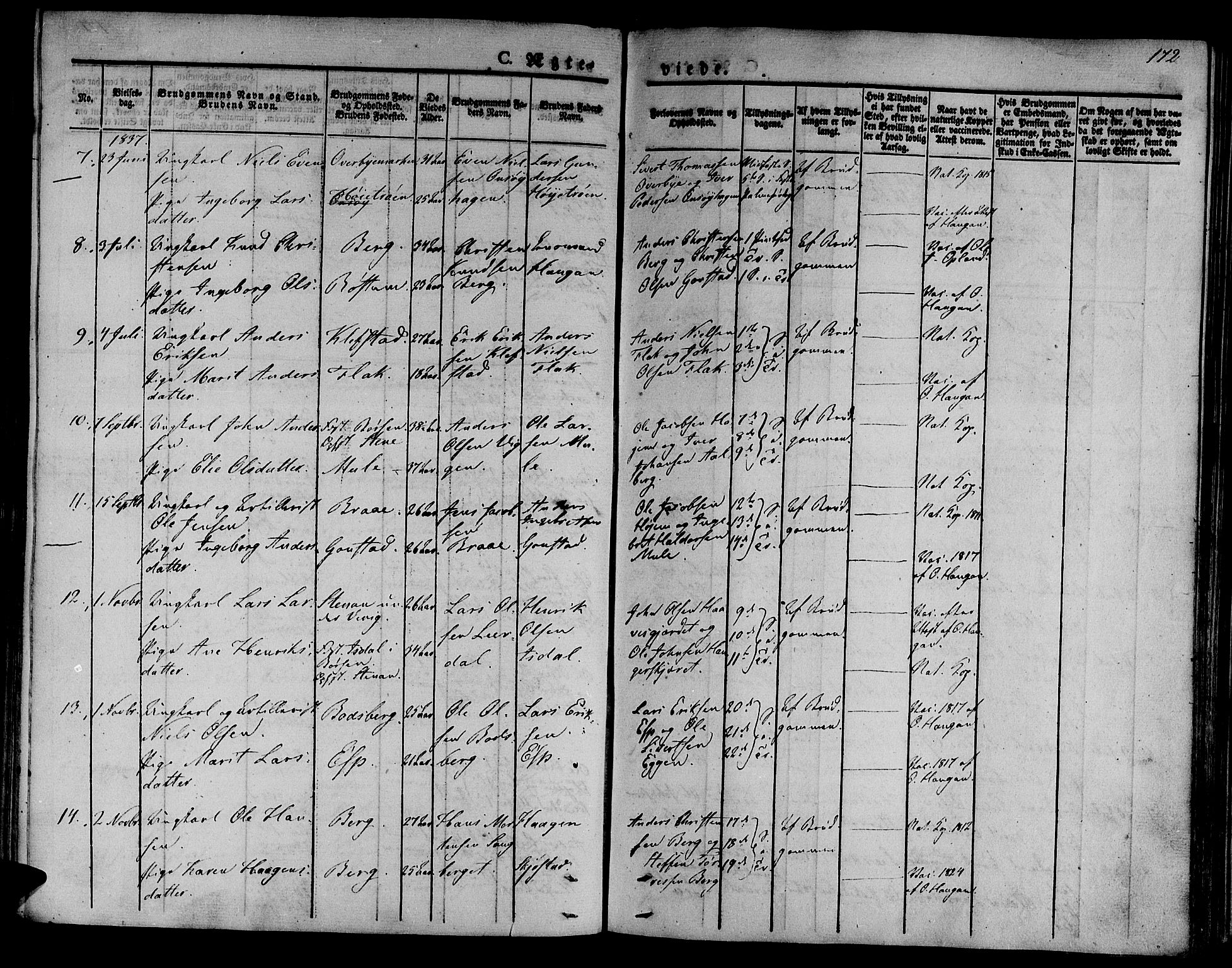 Ministerialprotokoller, klokkerbøker og fødselsregistre - Sør-Trøndelag, SAT/A-1456/612/L0374: Parish register (official) no. 612A07 /1, 1829-1845, p. 172