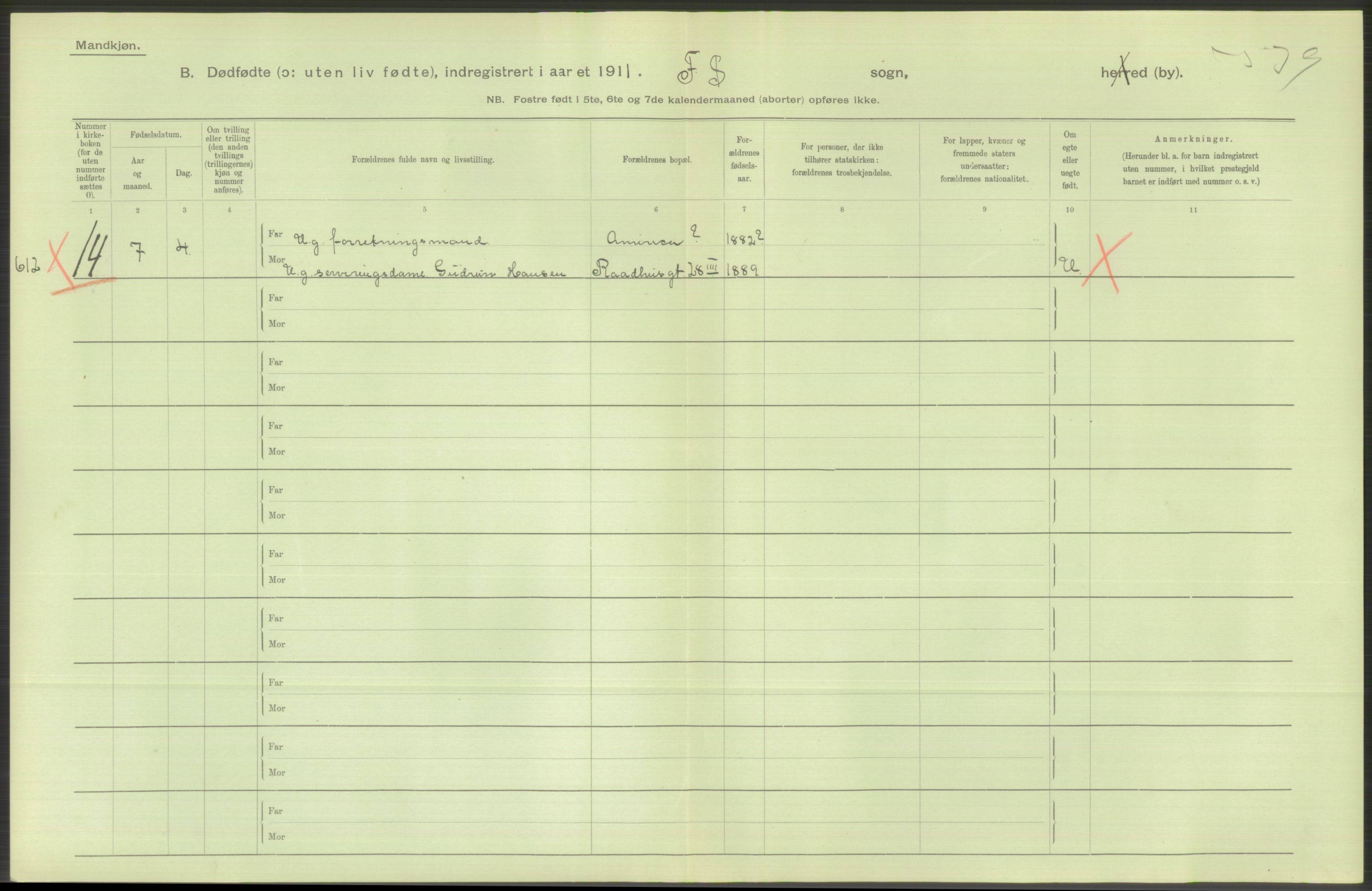 Statistisk sentralbyrå, Sosiodemografiske emner, Befolkning, AV/RA-S-2228/D/Df/Dfb/Dfba/L0010: Kristiania: Døde kvinner samt dødfødte., 1911, p. 18