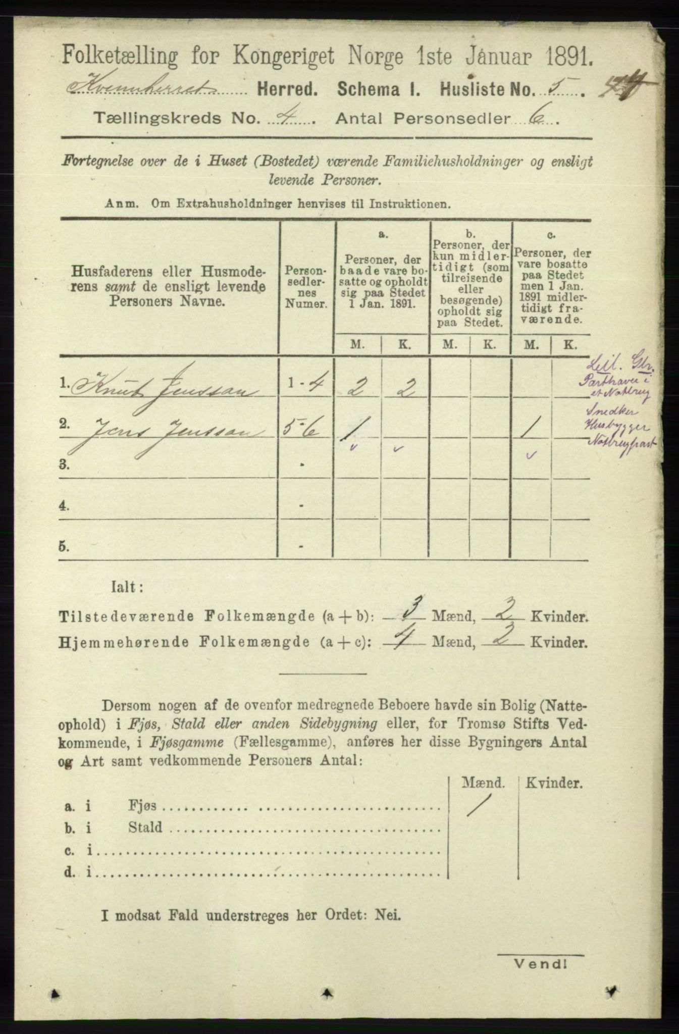 RA, 1891 census for 1224 Kvinnherad, 1891, p. 1338