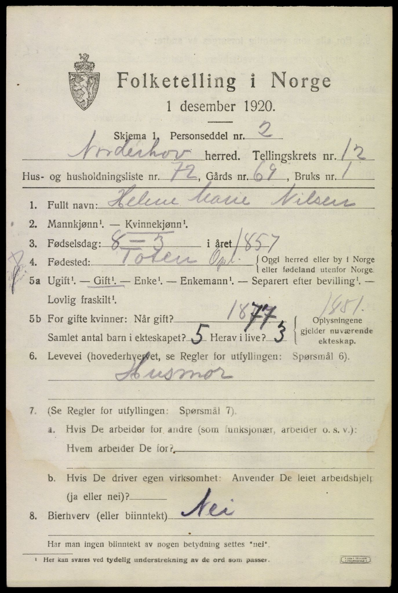 SAKO, 1920 census for Norderhov, 1920, p. 14546