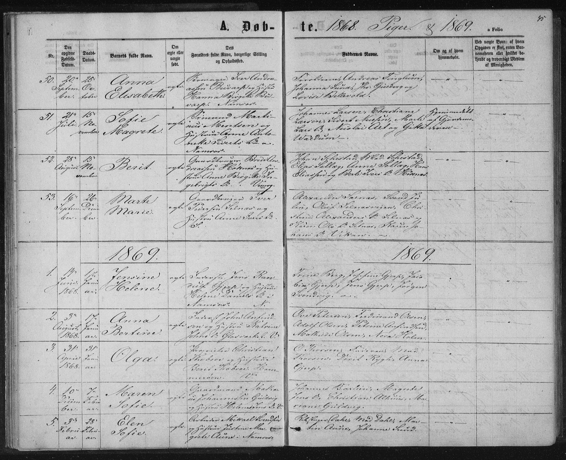 Ministerialprotokoller, klokkerbøker og fødselsregistre - Nord-Trøndelag, AV/SAT-A-1458/768/L0570: Parish register (official) no. 768A05, 1865-1874, p. 45