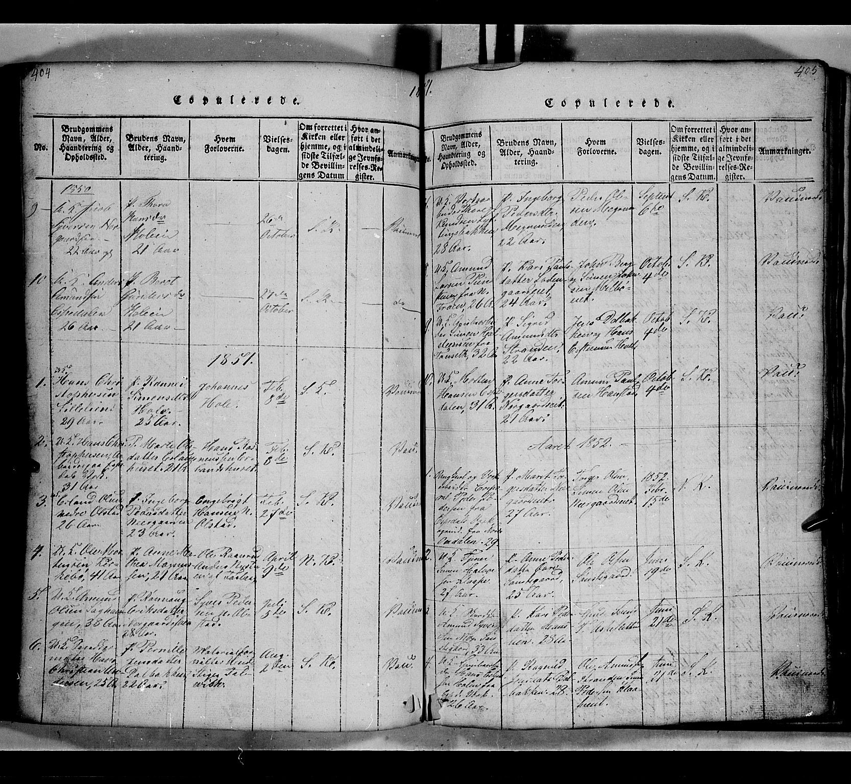 Gausdal prestekontor, SAH/PREST-090/H/Ha/Hab/L0002: Parish register (copy) no. 2, 1818-1874, p. 404-405