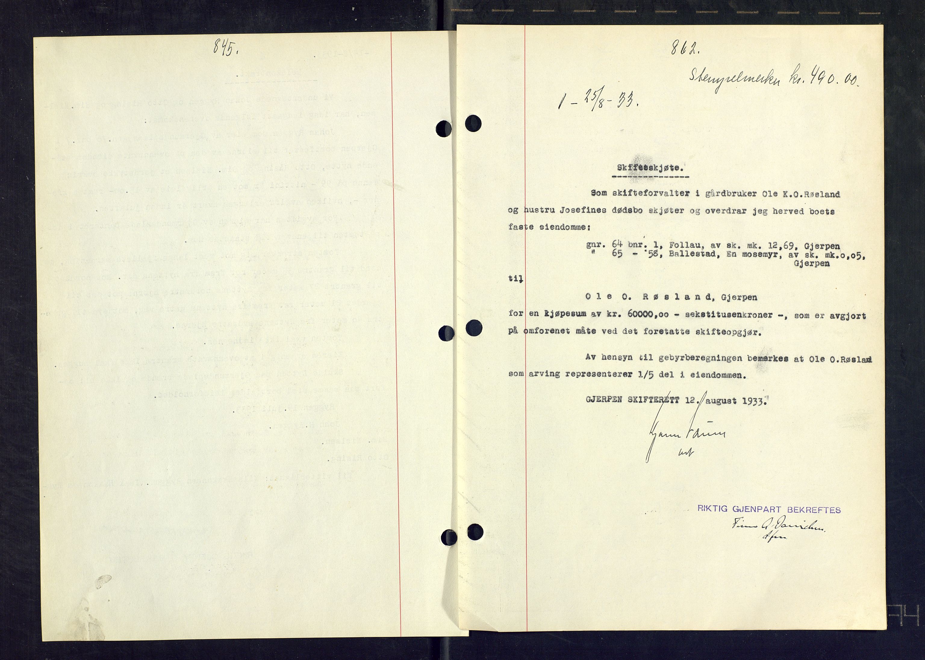 Gjerpen sorenskriveri, SAKO/A-216/G/Ga/Gaa/L0059: Mortgage book no. I 59-60 og 62, 1932-1934, Deed date: 25.08.1933