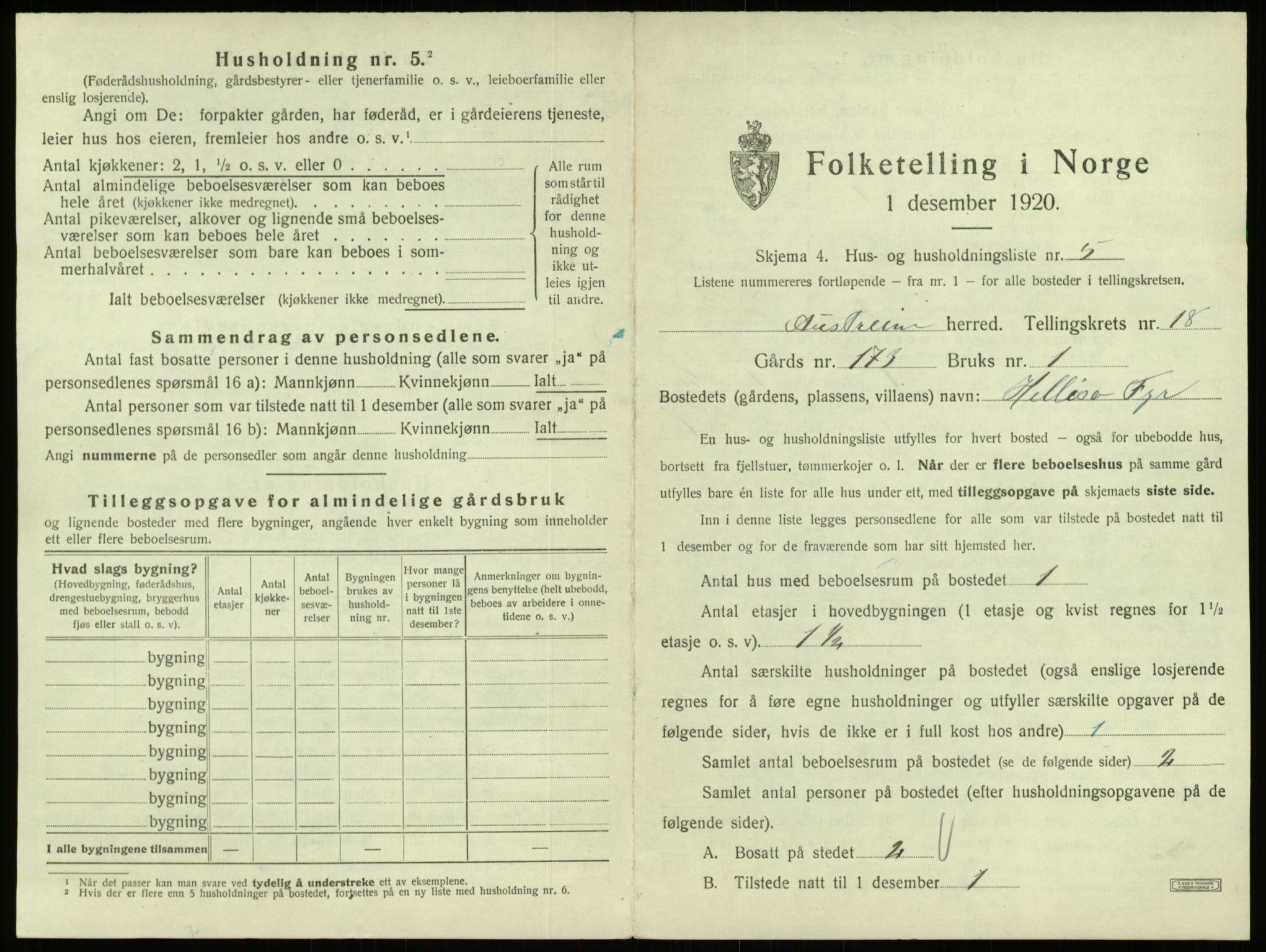 SAB, 1920 census for Austrheim, 1920, p. 728