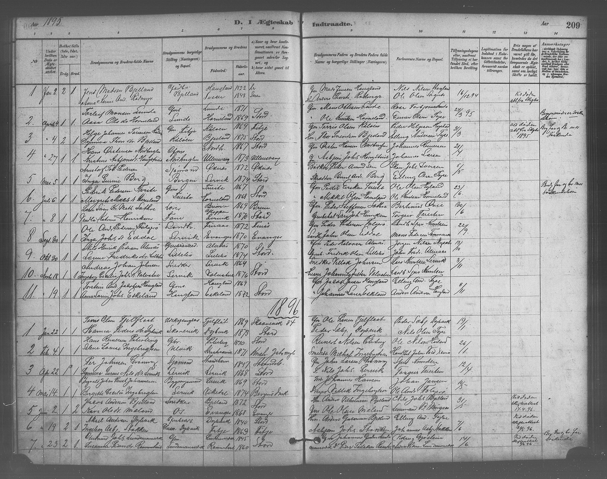 Stord sokneprestembete, SAB/A-78201/H/Hab: Parish register (copy) no. A 2, 1879-1909, p. 209