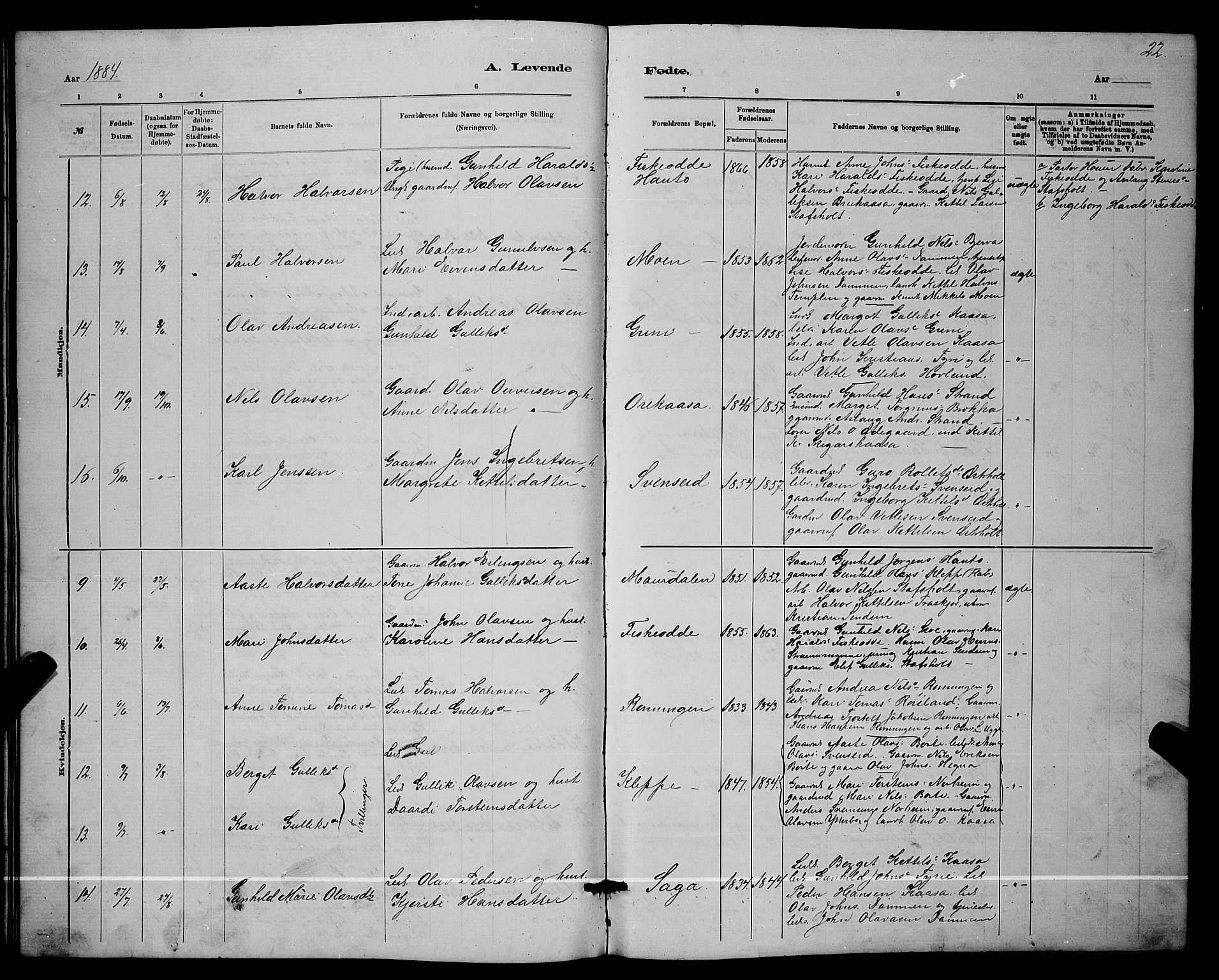 Lunde kirkebøker, AV/SAKO-A-282/G/Ga/L0001b: Parish register (copy) no. I 1, 1879-1887, p. 22