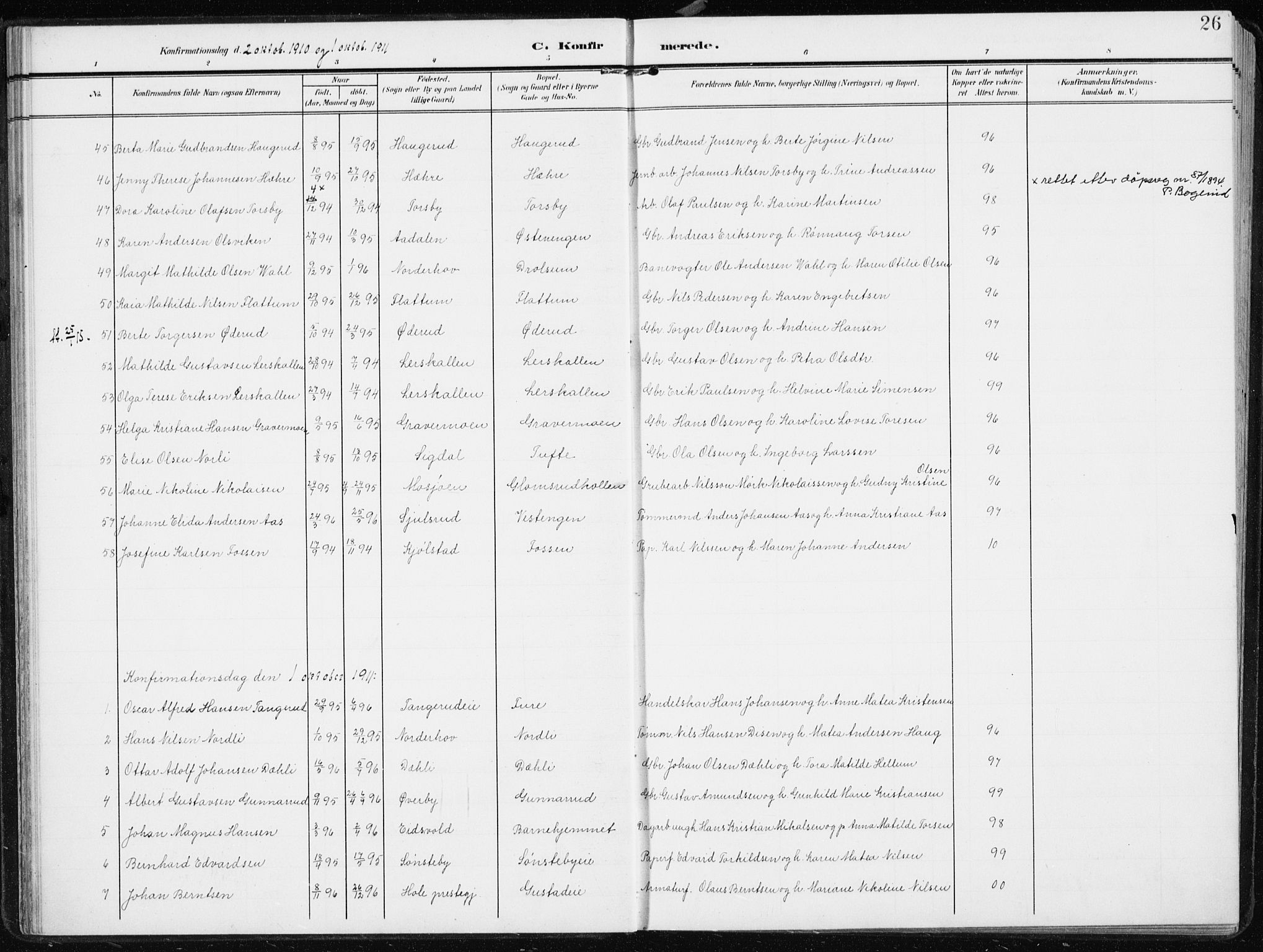 Modum kirkebøker, SAKO/A-234/F/Fa/L0014b: Parish register (official) no. 14B, 1906-1917, p. 26