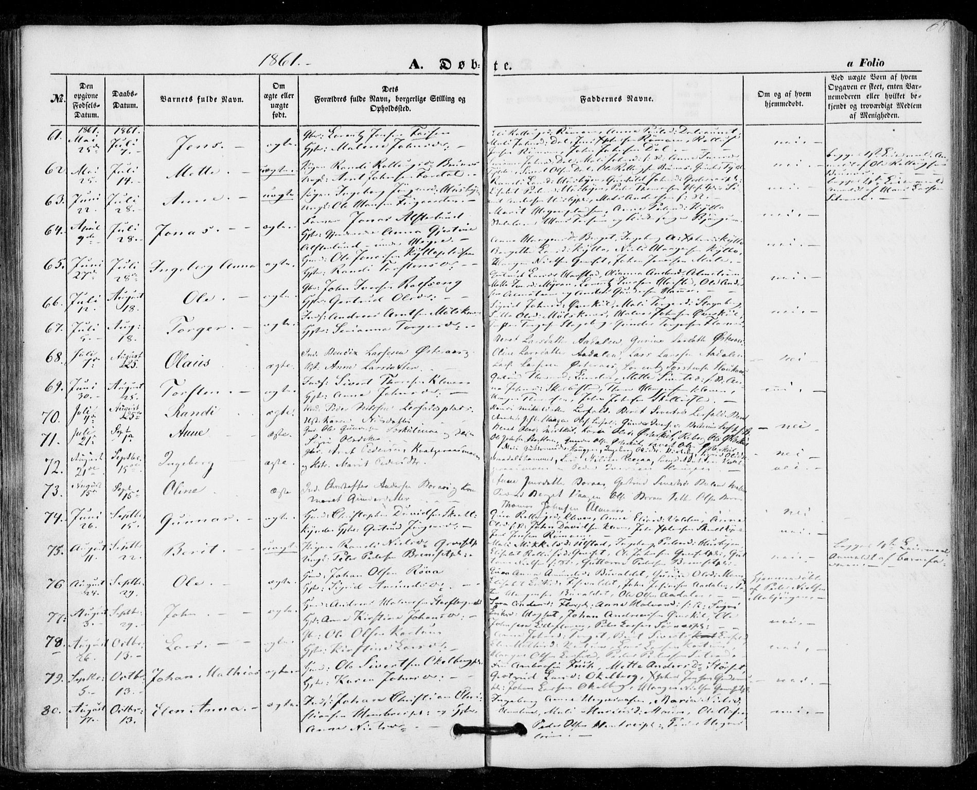 Ministerialprotokoller, klokkerbøker og fødselsregistre - Nord-Trøndelag, SAT/A-1458/703/L0028: Parish register (official) no. 703A01, 1850-1862, p. 68