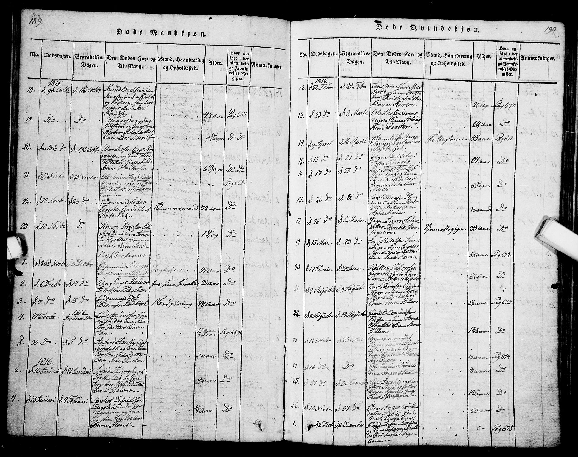 Bamble kirkebøker, SAKO/A-253/G/Ga/L0005: Parish register (copy) no. I 5, 1814-1855, p. 189-190