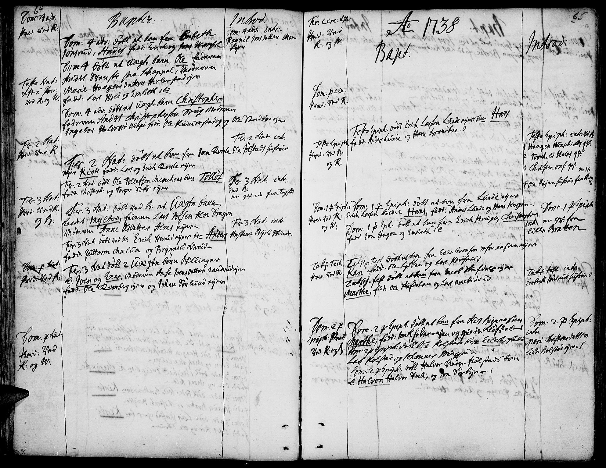 Ringsaker prestekontor, AV/SAH-PREST-014/K/Ka/L0001: Parish register (official) no. 1, 1734-1746, p. 64-65