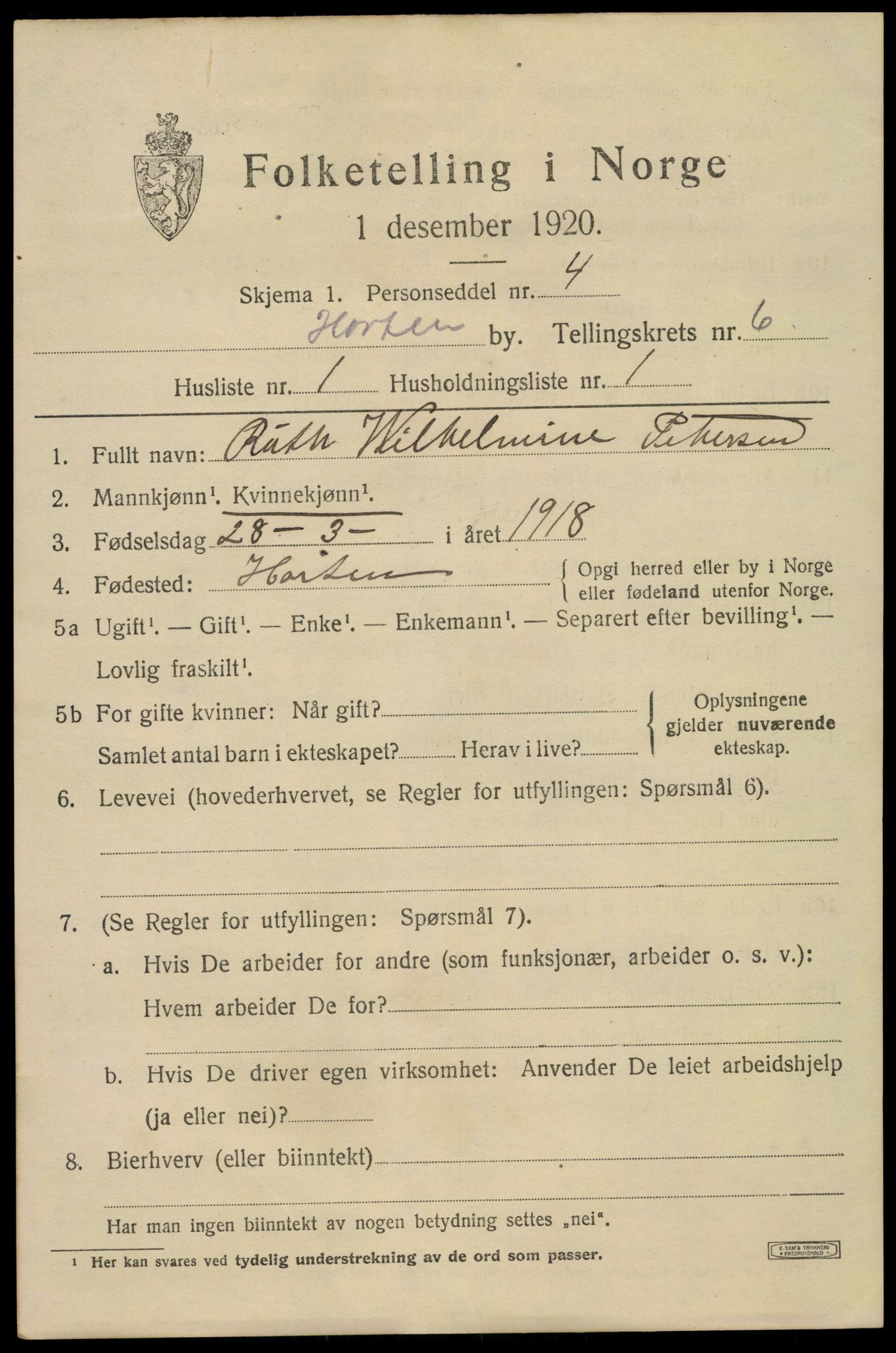 SAKO, 1920 census for Horten, 1920, p. 22265