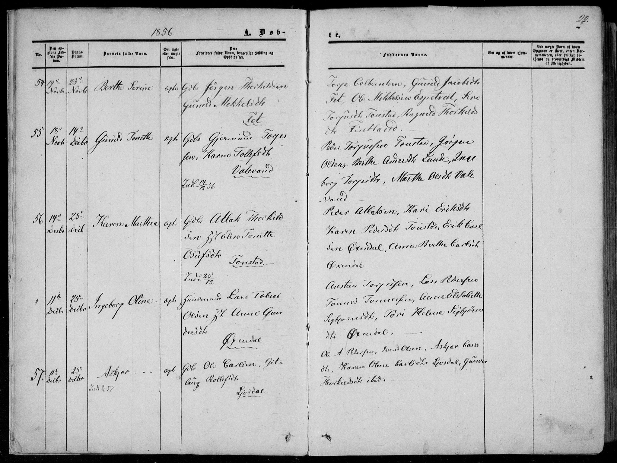 Sirdal sokneprestkontor, AV/SAK-1111-0036/F/Fa/Fab/L0002: Parish register (official) no. A 2, 1855-1874, p. 22