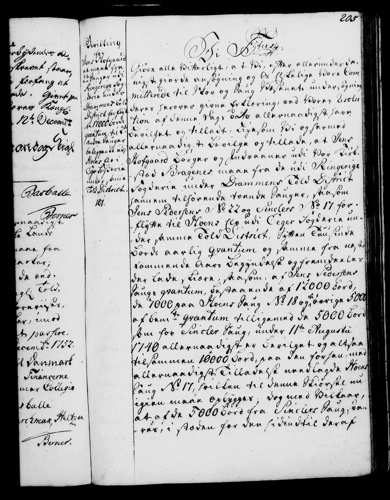 Rentekammeret, Kammerkanselliet, AV/RA-EA-3111/G/Gg/Gga/L0006: Norsk ekspedisjonsprotokoll med register (merket RK 53.6), 1749-1759, p. 205