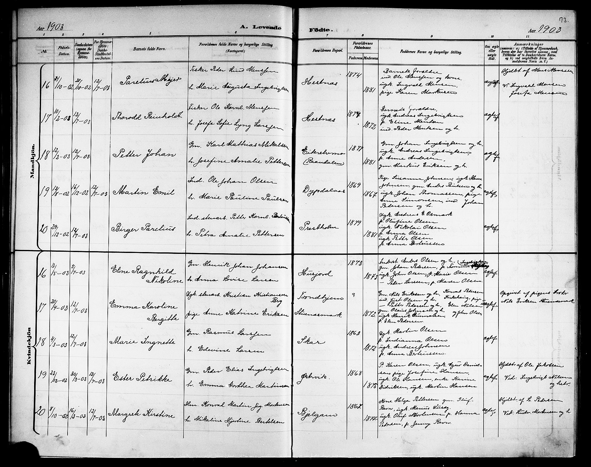 Ministerialprotokoller, klokkerbøker og fødselsregistre - Nordland, AV/SAT-A-1459/863/L0915: Parish register (copy) no. 863C05, 1898-1907, p. 73