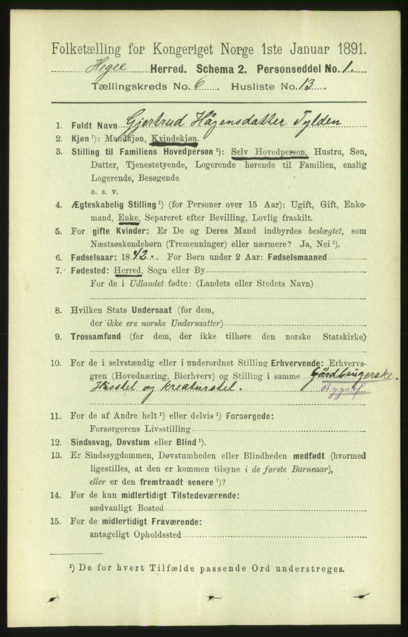 RA, 1891 census for 1712 Hegra, 1891, p. 2419