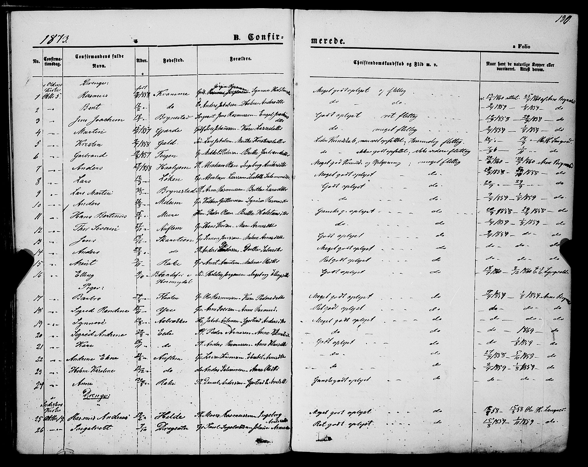 Innvik sokneprestembete, AV/SAB-A-80501: Parish register (official) no. A 6, 1865-1878, p. 130