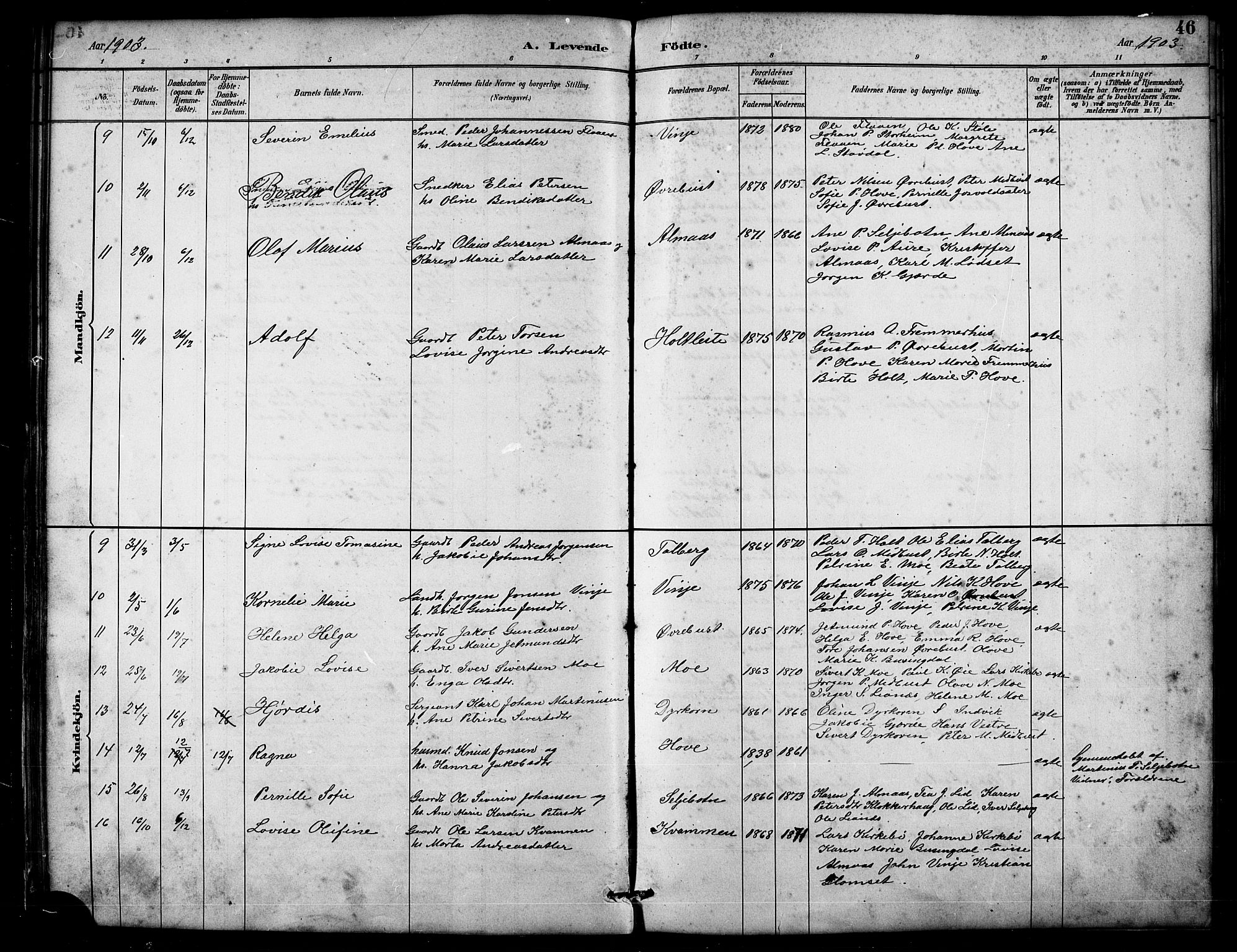 Ministerialprotokoller, klokkerbøker og fødselsregistre - Møre og Romsdal, AV/SAT-A-1454/521/L0302: Parish register (copy) no. 521C03, 1882-1907, p. 46