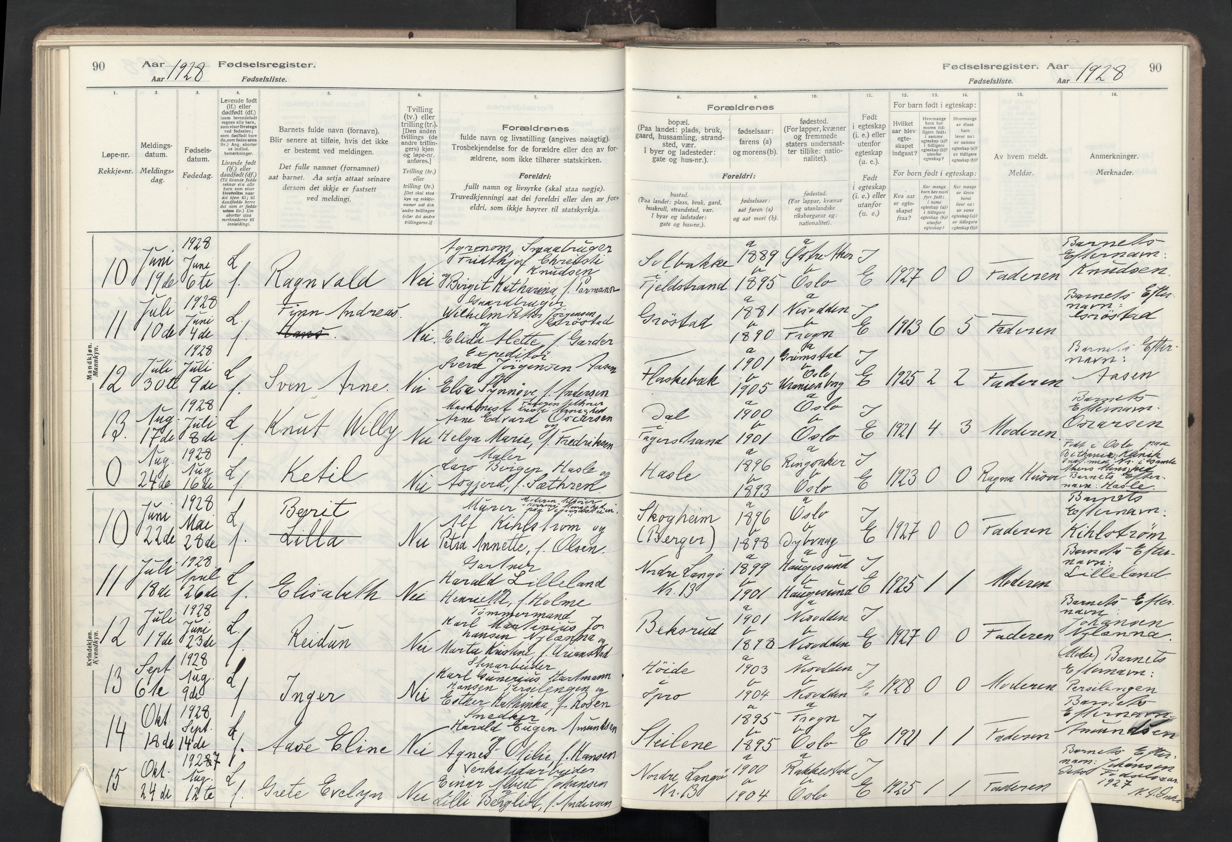 Nesodden prestekontor Kirkebøker, AV/SAO-A-10013/J/Ja/L0001: Birth register no. I 1, 1916-1946, p. 90