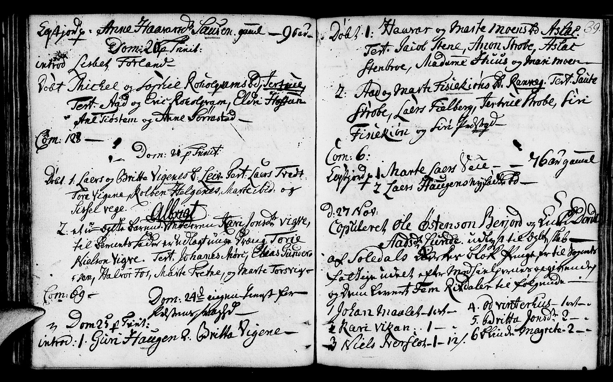 Suldal sokneprestkontor, SAST/A-101845/01/IV/L0003: Parish register (official) no. A 3, 1780-1800, p. 39