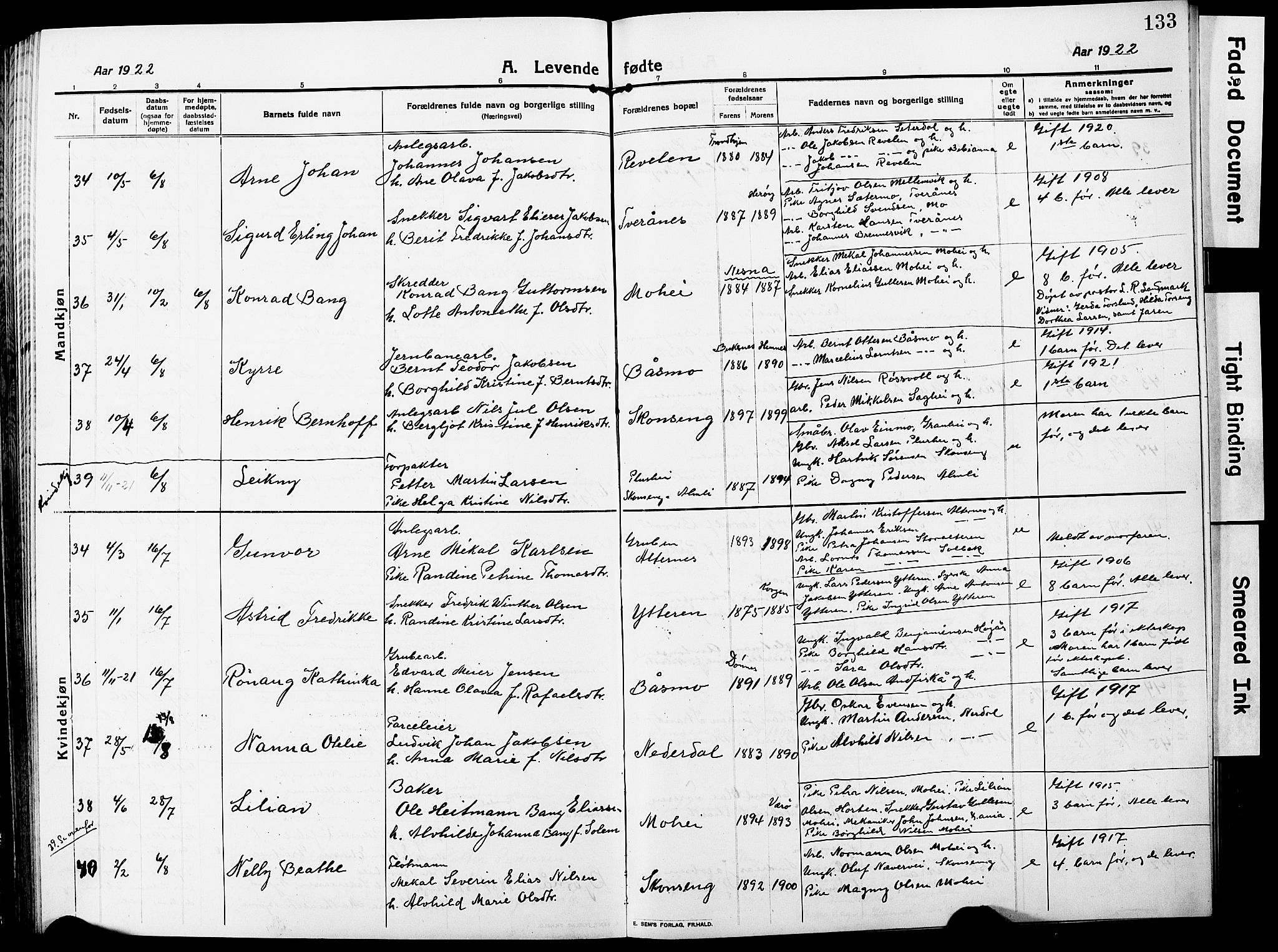 Ministerialprotokoller, klokkerbøker og fødselsregistre - Nordland, SAT/A-1459/827/L0423: Parish register (copy) no. 827C12, 1912-1930, p. 133