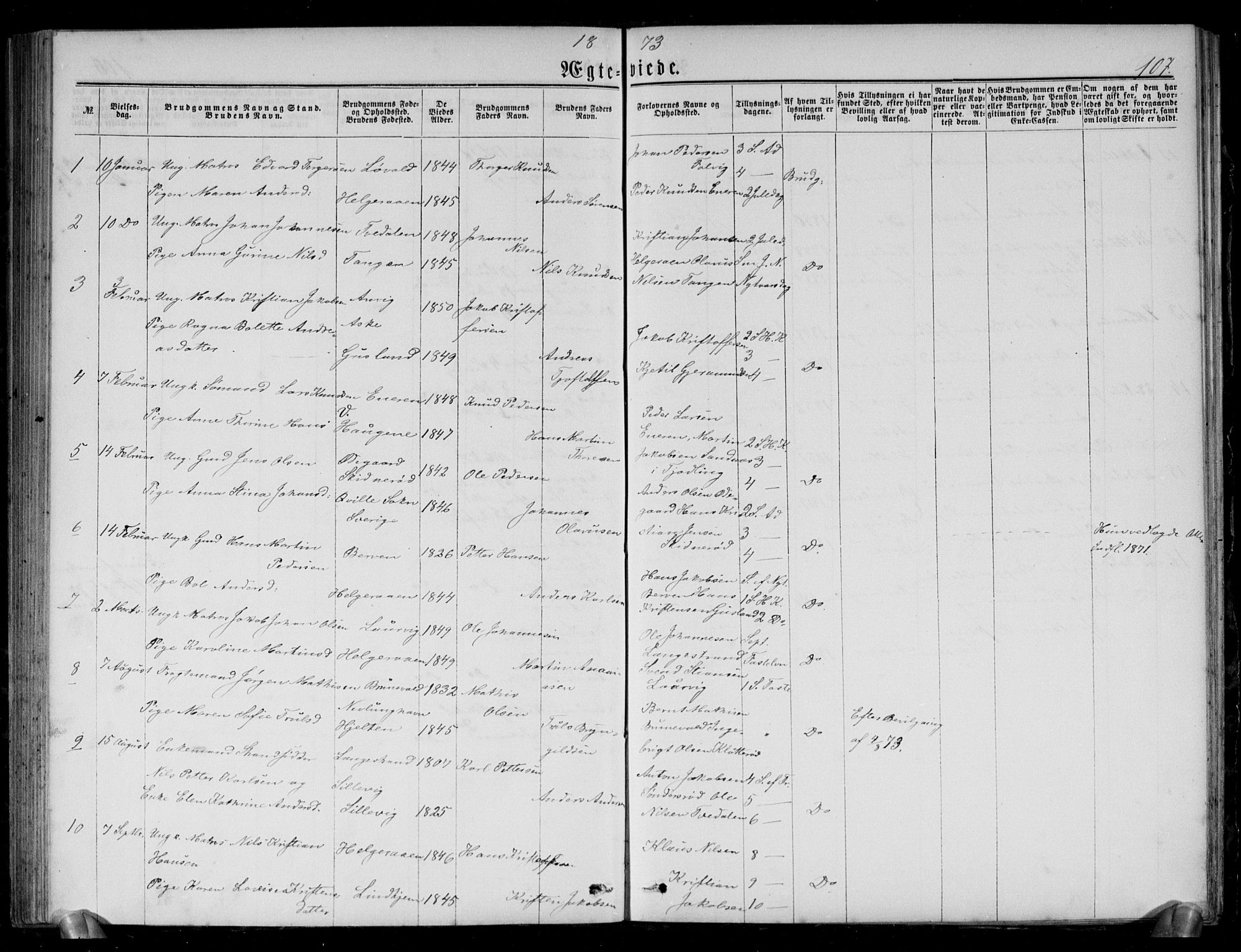 Brunlanes kirkebøker, SAKO/A-342/G/Gb/L0001: Parish register (copy) no. II 1, 1866-1877, p. 107