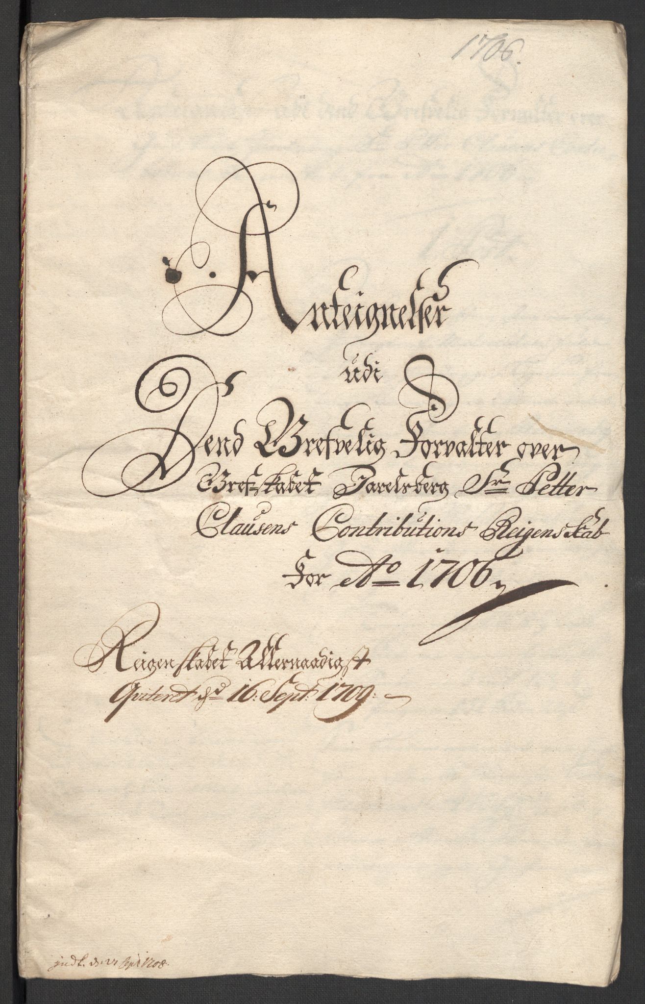 Rentekammeret inntil 1814, Reviderte regnskaper, Fogderegnskap, AV/RA-EA-4092/R32/L1872: Fogderegnskap Jarlsberg grevskap, 1706-1707, p. 244