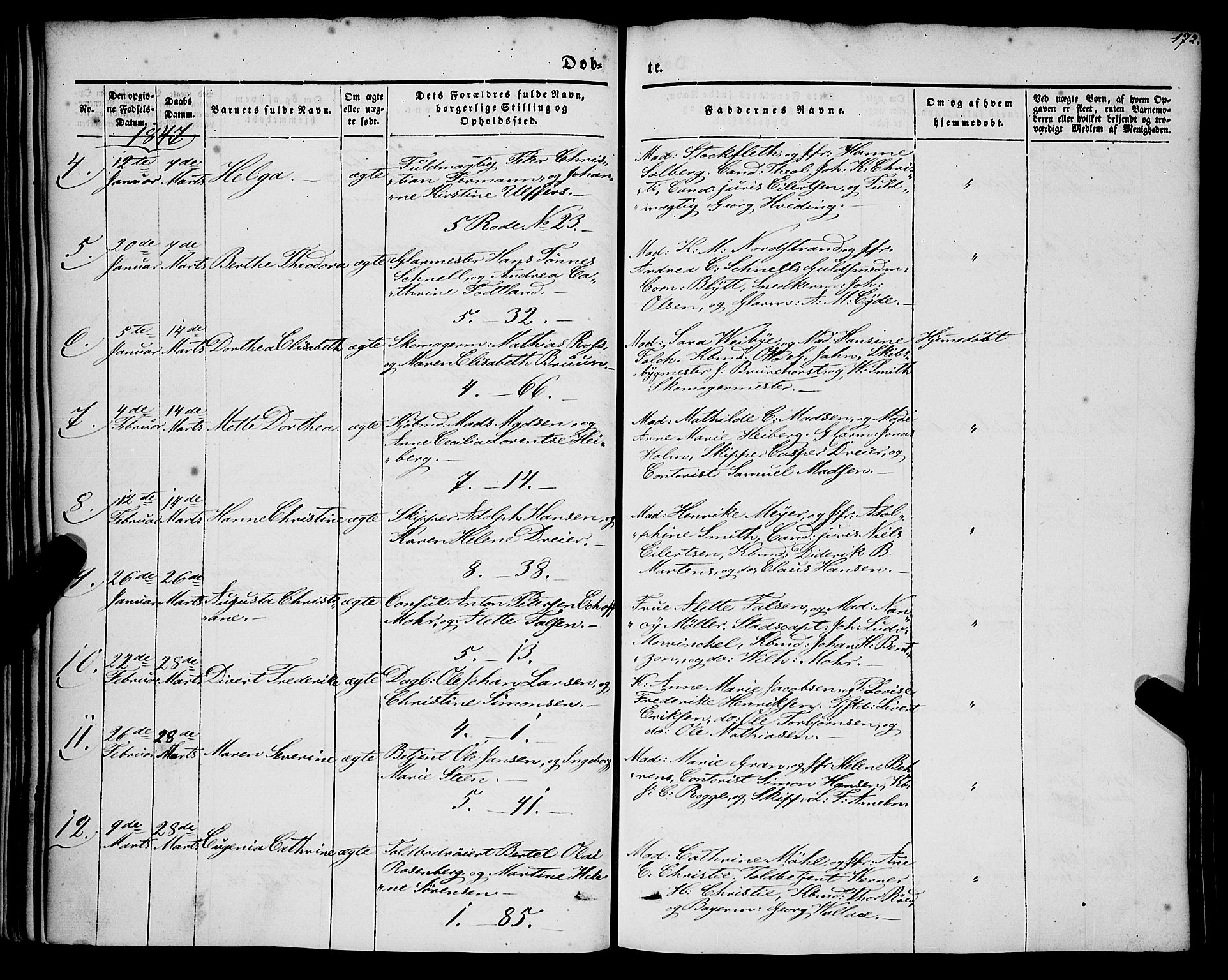 Nykirken Sokneprestembete, AV/SAB-A-77101/H/Haa/L0014: Parish register (official) no. B 1, 1844-1858, p. 172