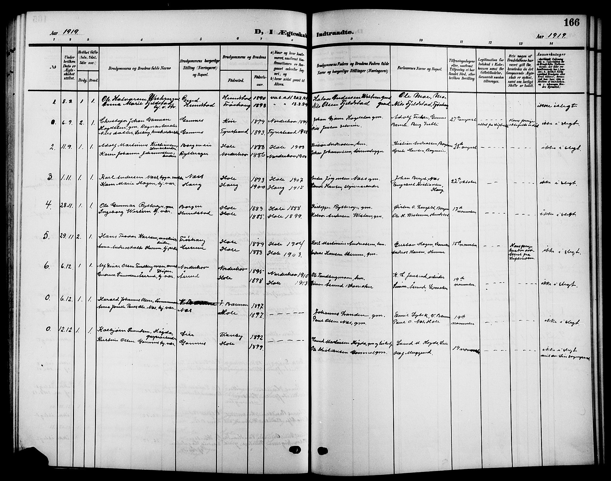 Hole kirkebøker, SAKO/A-228/G/Ga/L0004: Parish register (copy) no. I 4, 1905-1924, p. 166