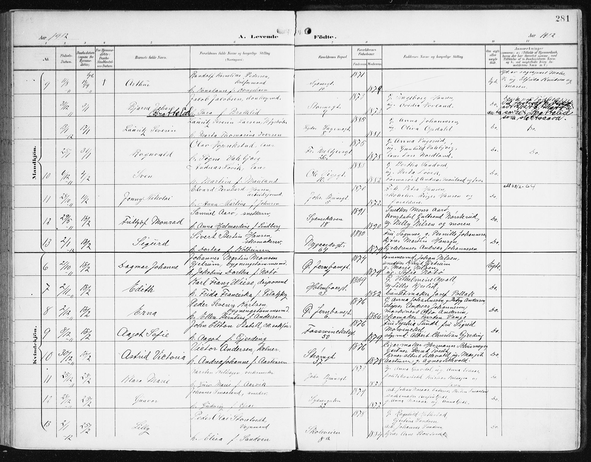 Johanneskirken sokneprestembete, AV/SAB-A-76001/H/Haa/L0002: Parish register (official) no. A 2, 1900-1912, p. 281