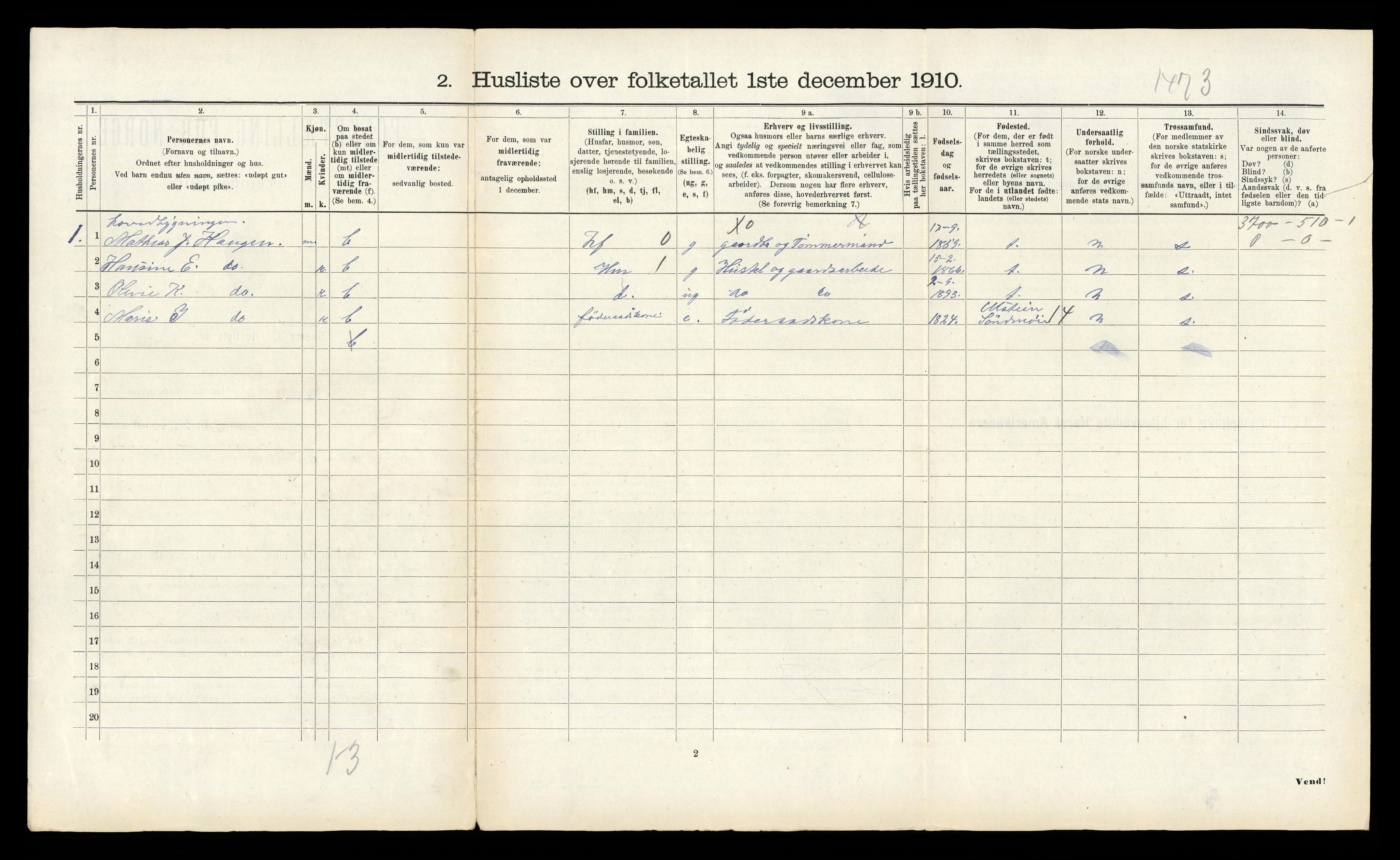 RA, 1910 census for Borgund, 1910, p. 1052